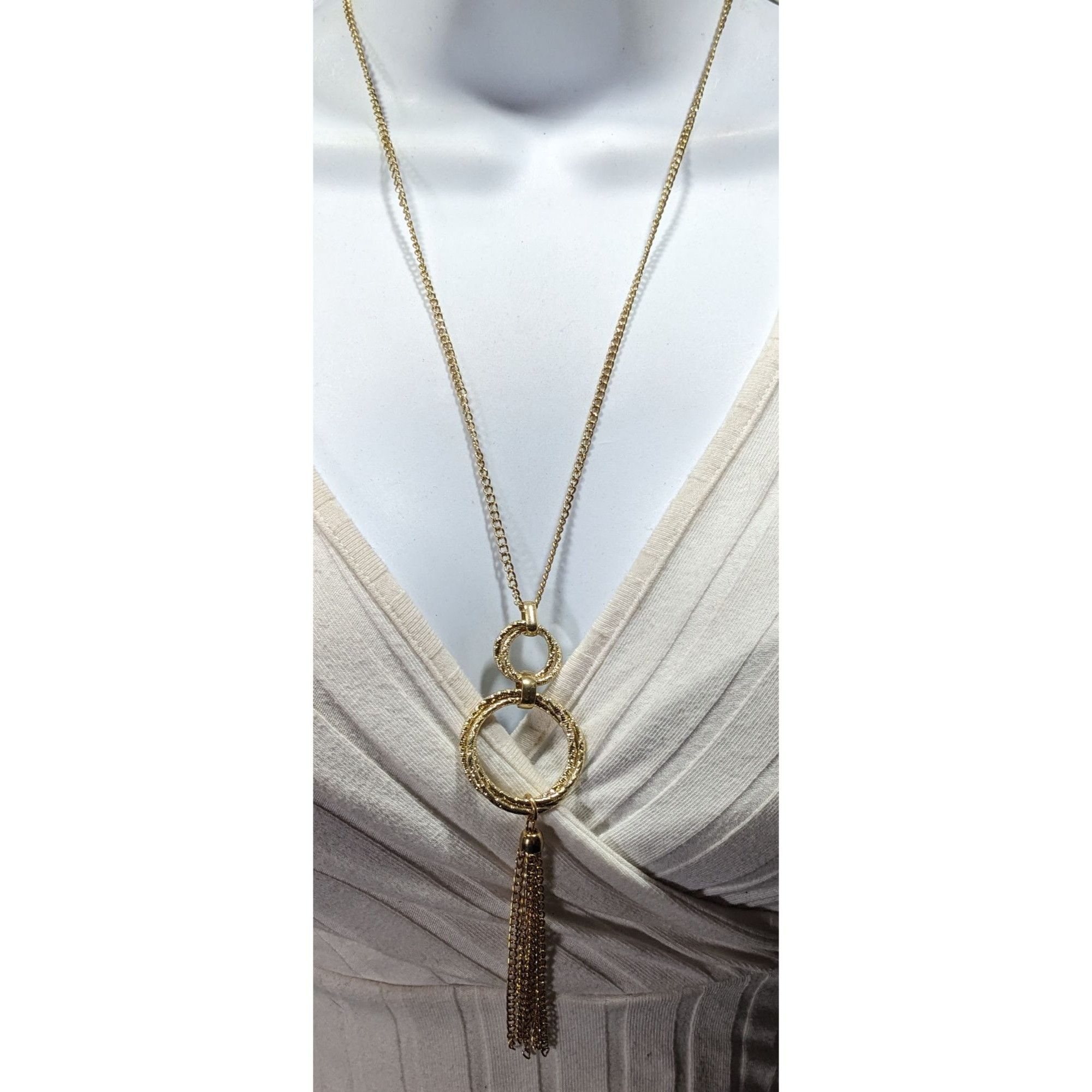 Other Elegant Double Ring Tassel Gold Tone Pendant Necklace Size ONE SIZE - 4 Thumbnail