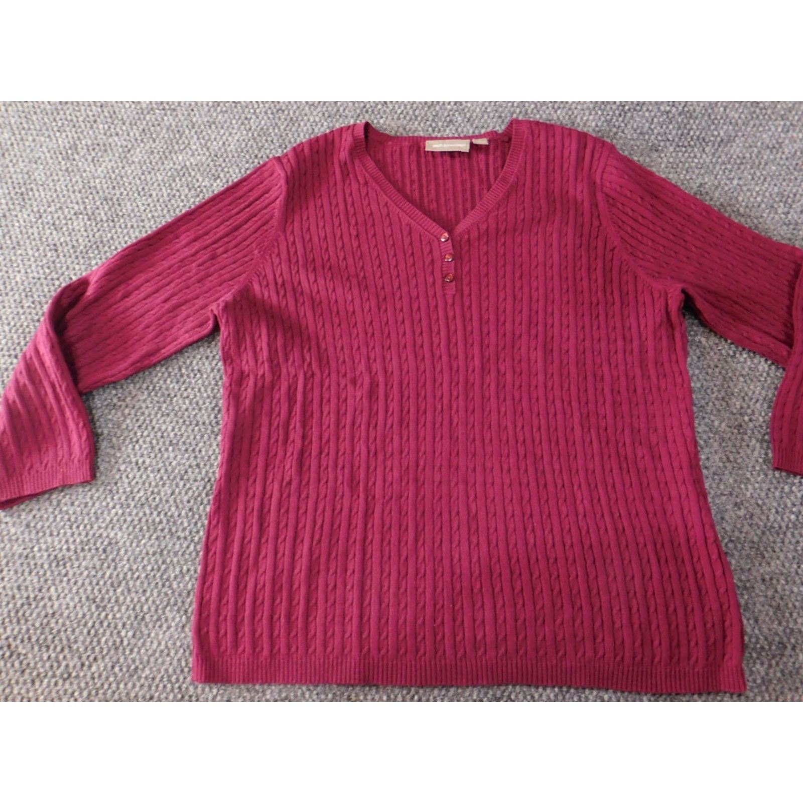 Croft & Barrow Croft & Barrow Women’s Sweater L Red Pullover Knit Cotton V-Neck Long Sleeve Classic Cozy Casual Knit Size L / US 10 / IT 46 - 3 Thumbnail