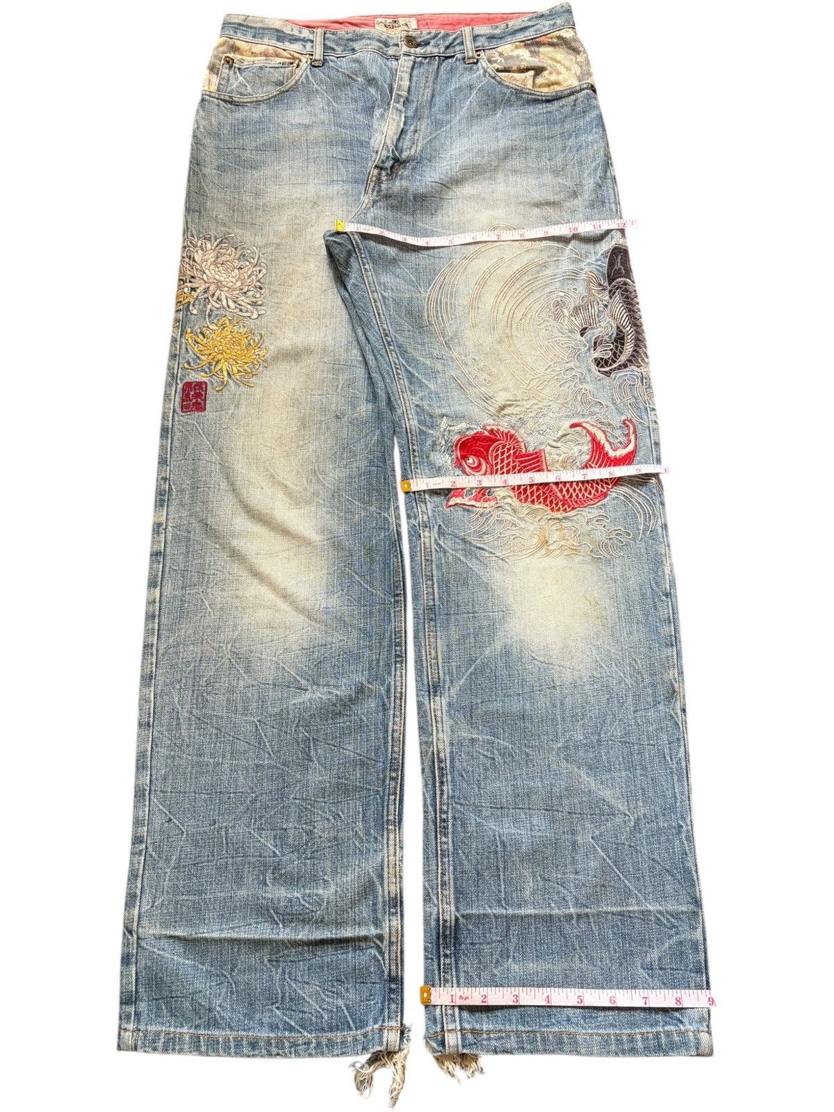 Karakuri Tamashii Vintage Karakuri Tamashi Embroidered Distress Baggy Jeans Size US 32 / EU 48 - 8 Thumbnail