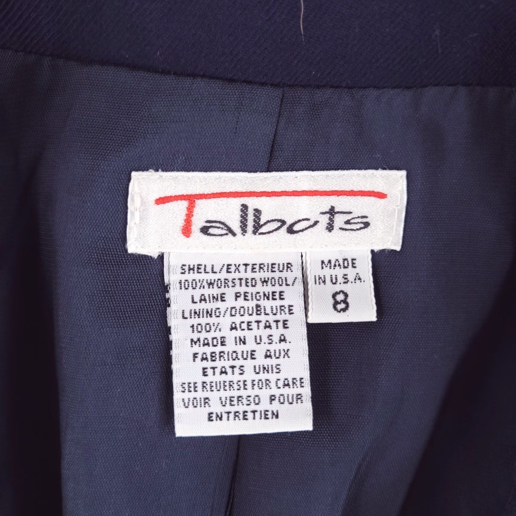 Talbots VINTAGE Talbots Coat Womens 8 Blue Made in USA Overcoat Worsted Wool Suit Long Top Jacket/Coat Length Long Sleeve Pant Suit USA 90s Womens Size M / US 6-8 / IT 42-44 - 4 Thumbnail