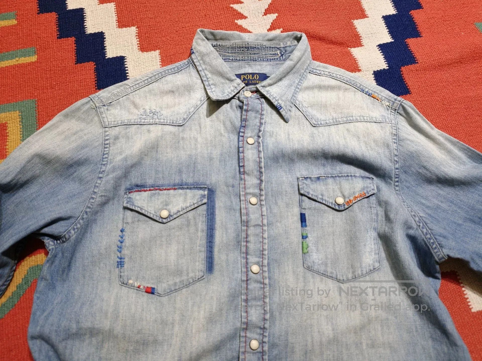 RRL Ralph Lauren Embroidered Southwestern Denim Shirt. Size US M / EU 48-50 / 2 - 8 Thumbnail