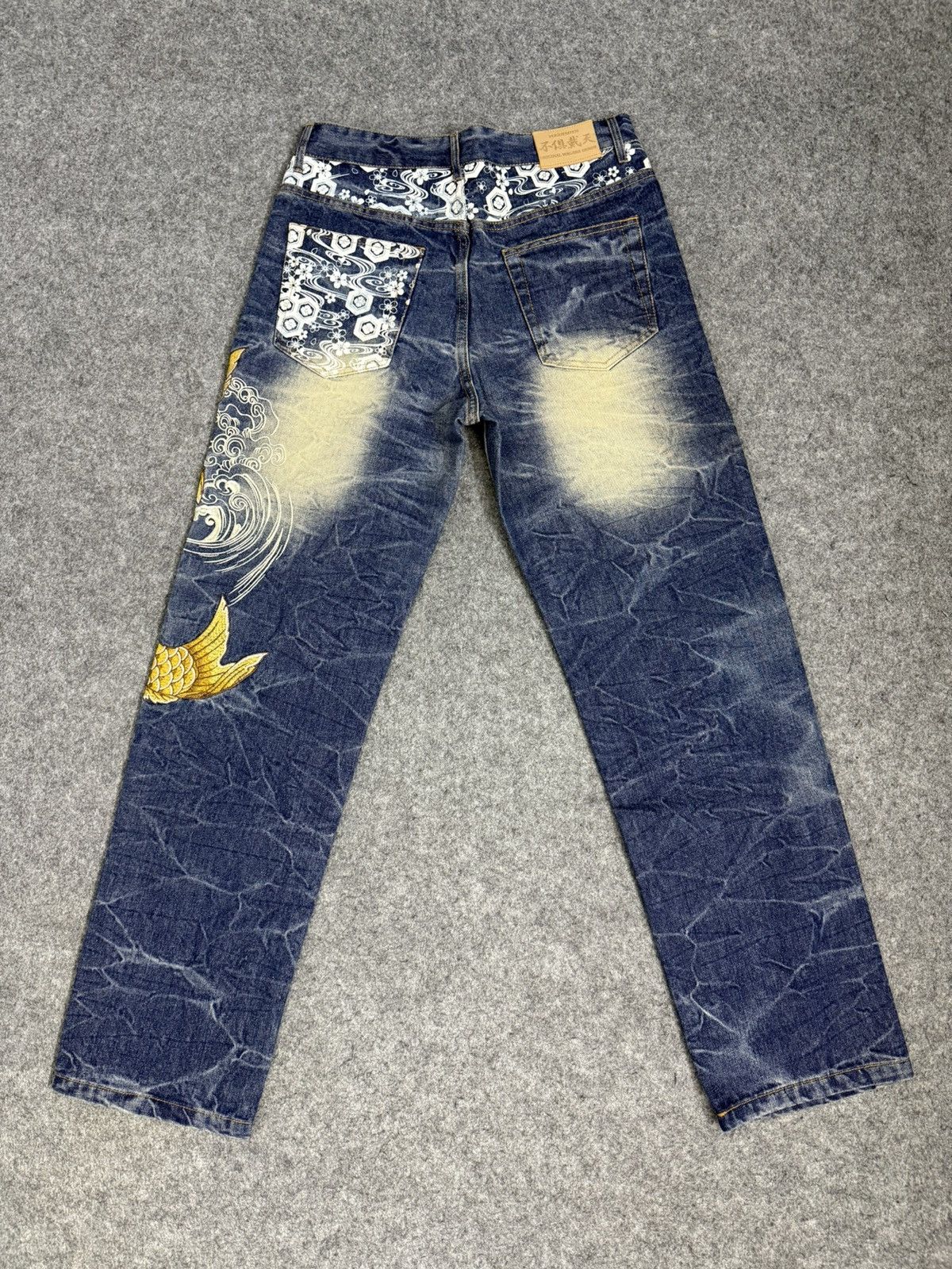 Karakuri Tamashii A4 Double Gold Koi Fish Embroidered Denim Size US 31 - 8 Thumbnail