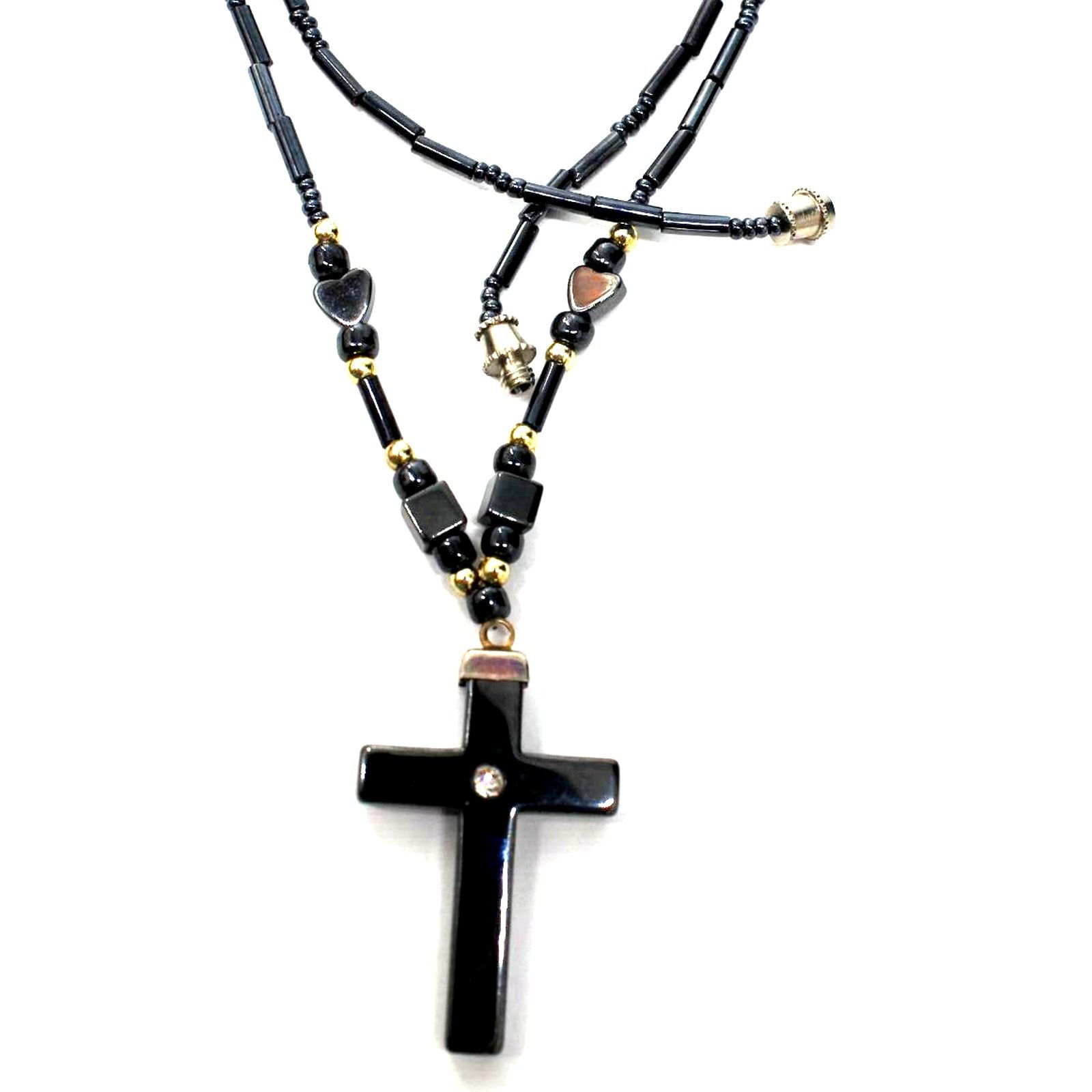 Other Black Cross Hematite Necklace • Rhinestone • Reversible •17" Size ONE SIZE - 1 Thumbnail