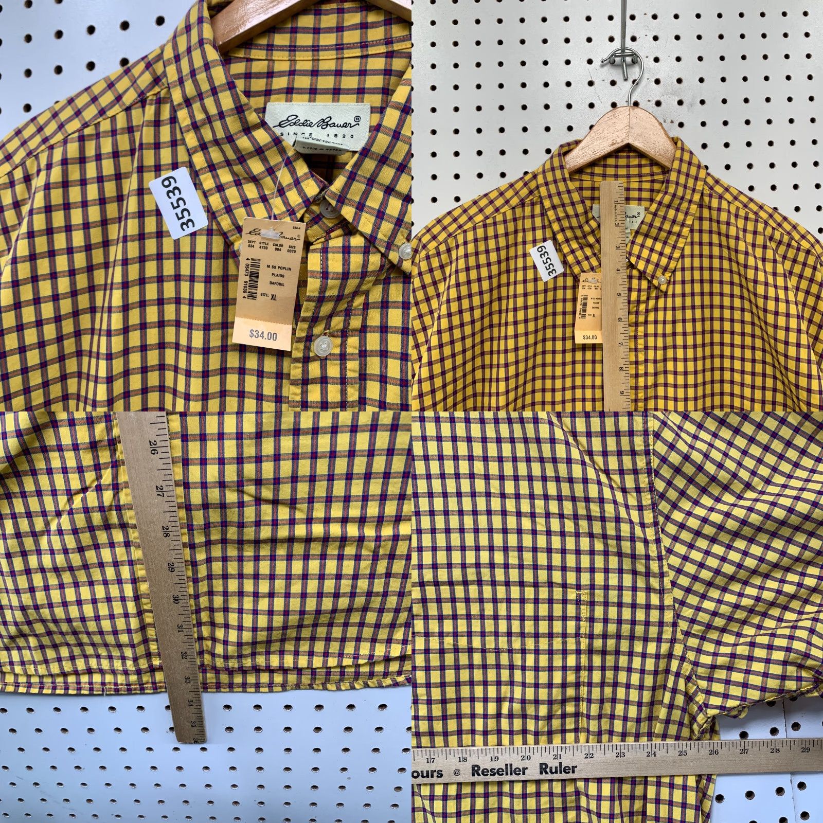 Eddie Bauer Eddie Bauer Short Sleeve Button-Up Shirt Mens XL Yellow Blue Check Woven 90s Size US XL / EU 56 / 4 - 8 Thumbnail