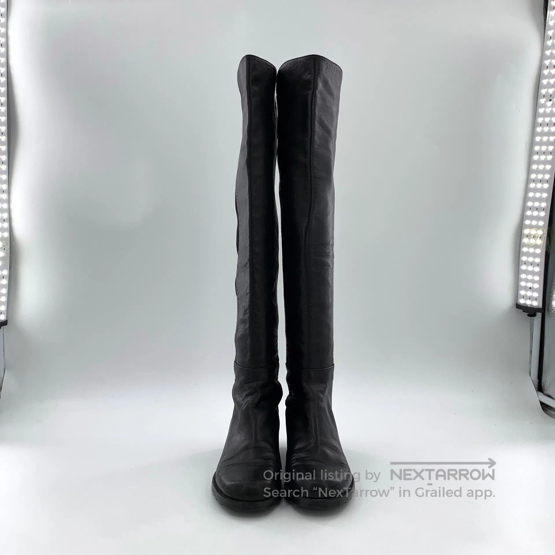 Swarovski SW Black round toe leather casual flat high boots| Size US 12 / IT 42 - 3 Thumbnail