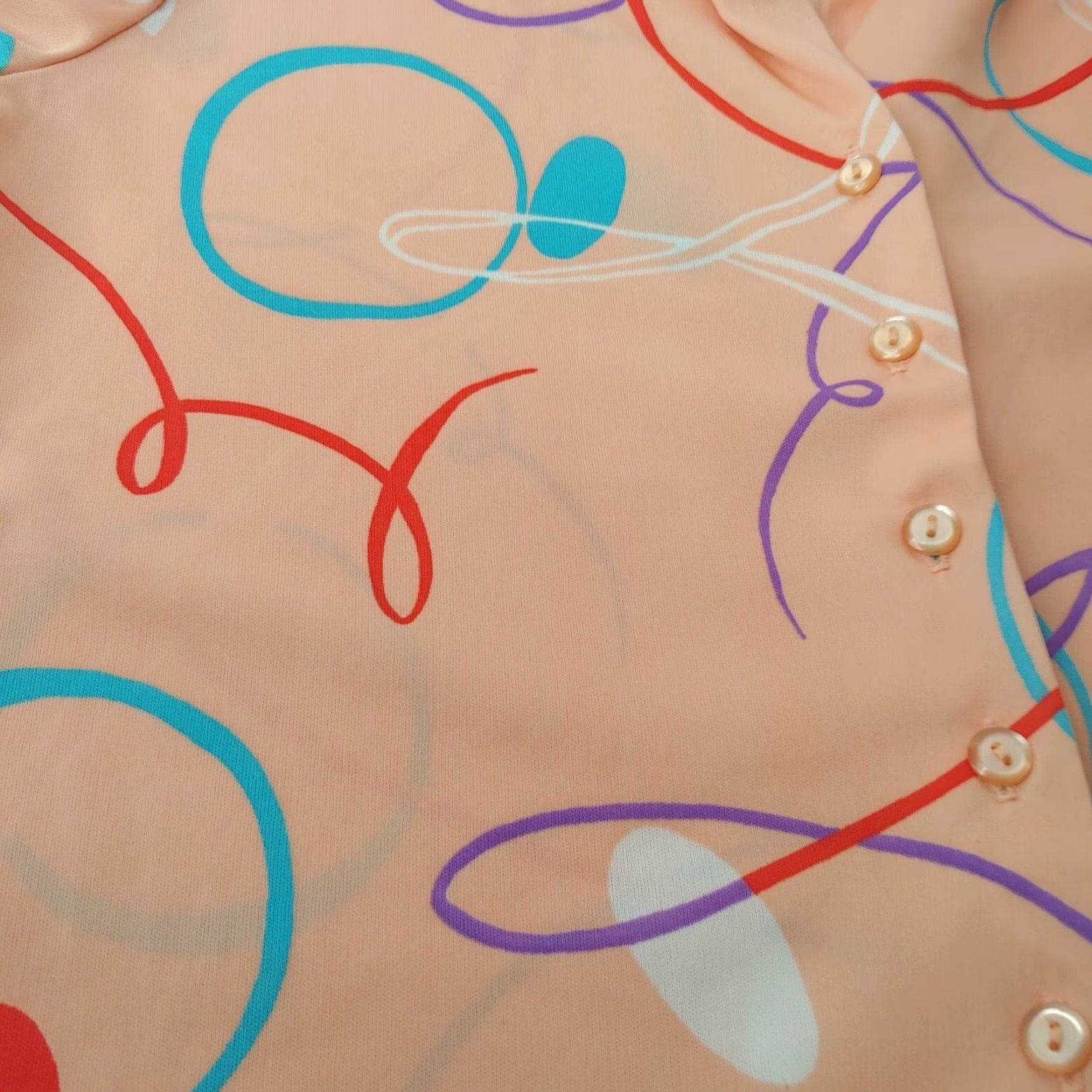 Vintage VINTAGE Blouse Shirt Womens 16 Peach Geometric Disco 1970s 1980s Blouse Size XXL / US 16-18 / IT 52-54 - 7 Thumbnail