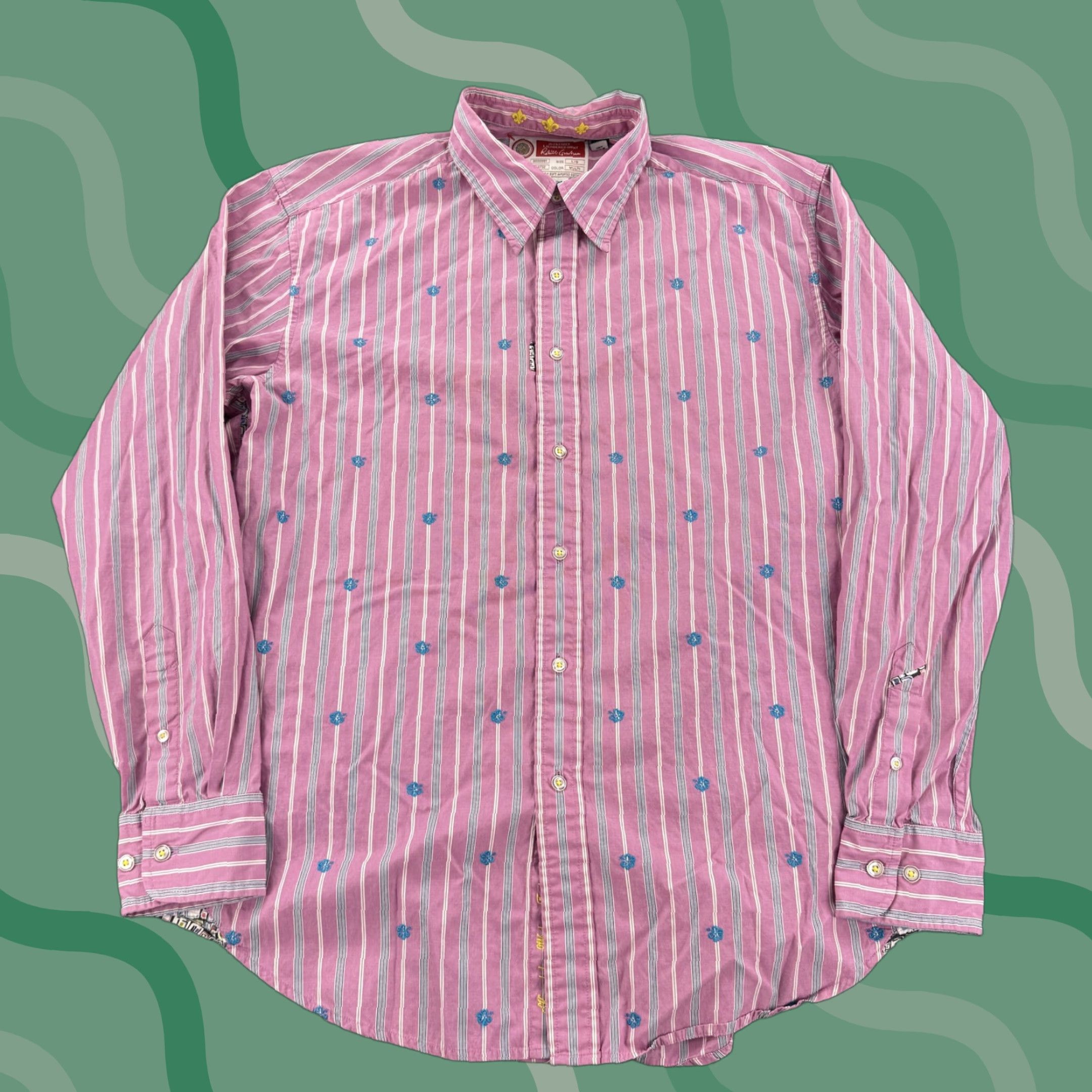 Robert Graham Robert Graham Shirt Mens Large Pink Striped Embroidered Button Up Flower Casual Size US L / EU 52-54 / 3 - 1 Thumbnail