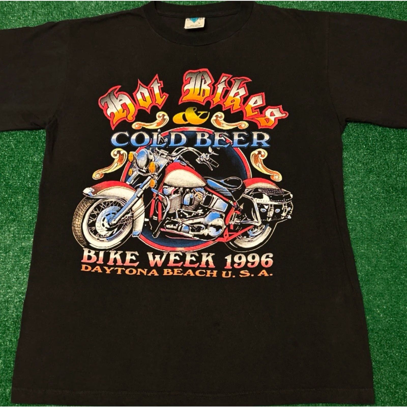 Vintage VINTAGE 90s Daytona Bike Week Biker Hot Bikes Cold Beer 1996 VTG Shirt Mens Sz L Black Short Sleeve T-Shirt Size US L / EU 52-54 / 3 - 4 Thumbnail