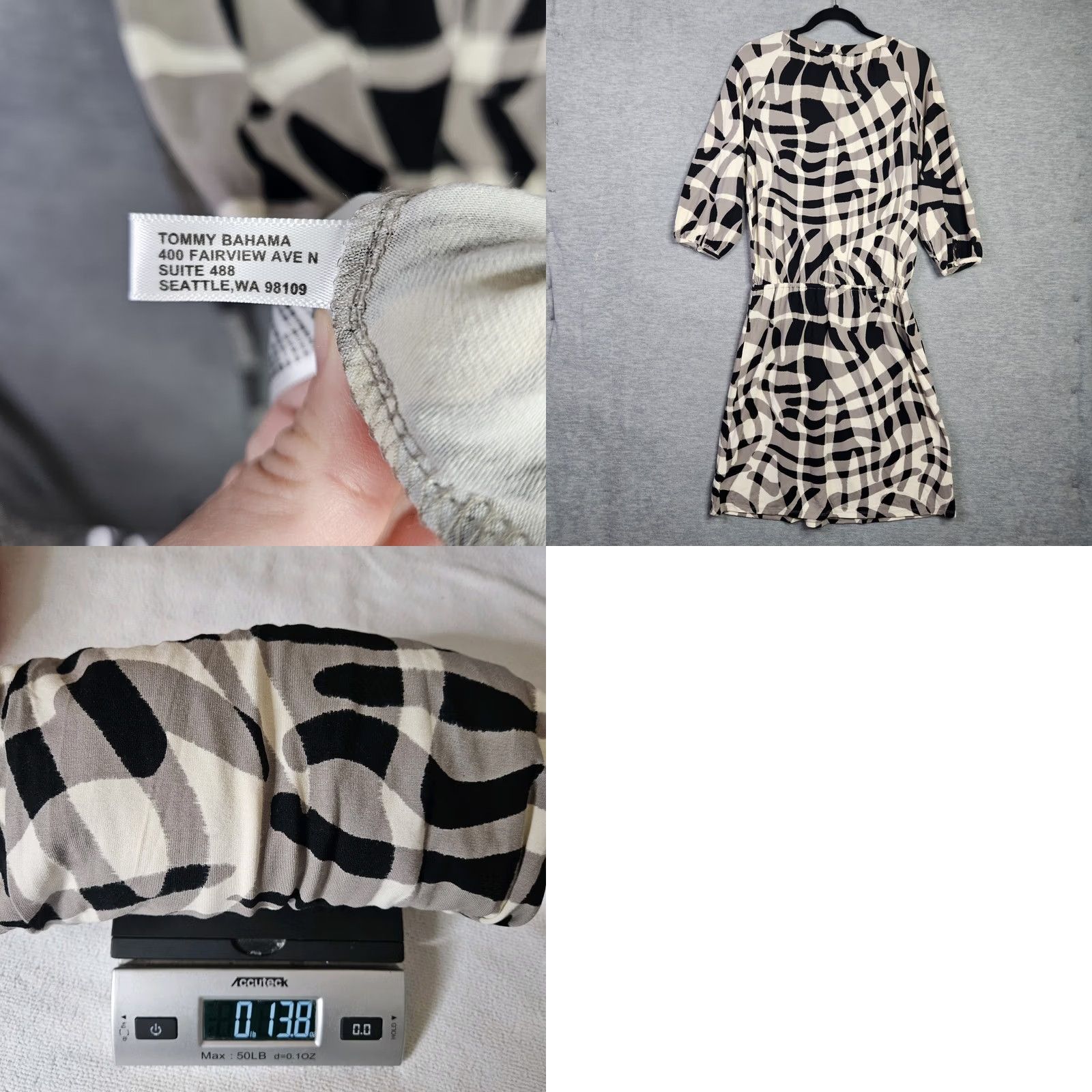 Tommy Bahama Tommy Bahama Dress Women’s S Black Beige Abstract Print 3/4 Sleeve Wrapped A-Line Vintage No Size S / US 4 / IT 40 - 8 Thumbnail