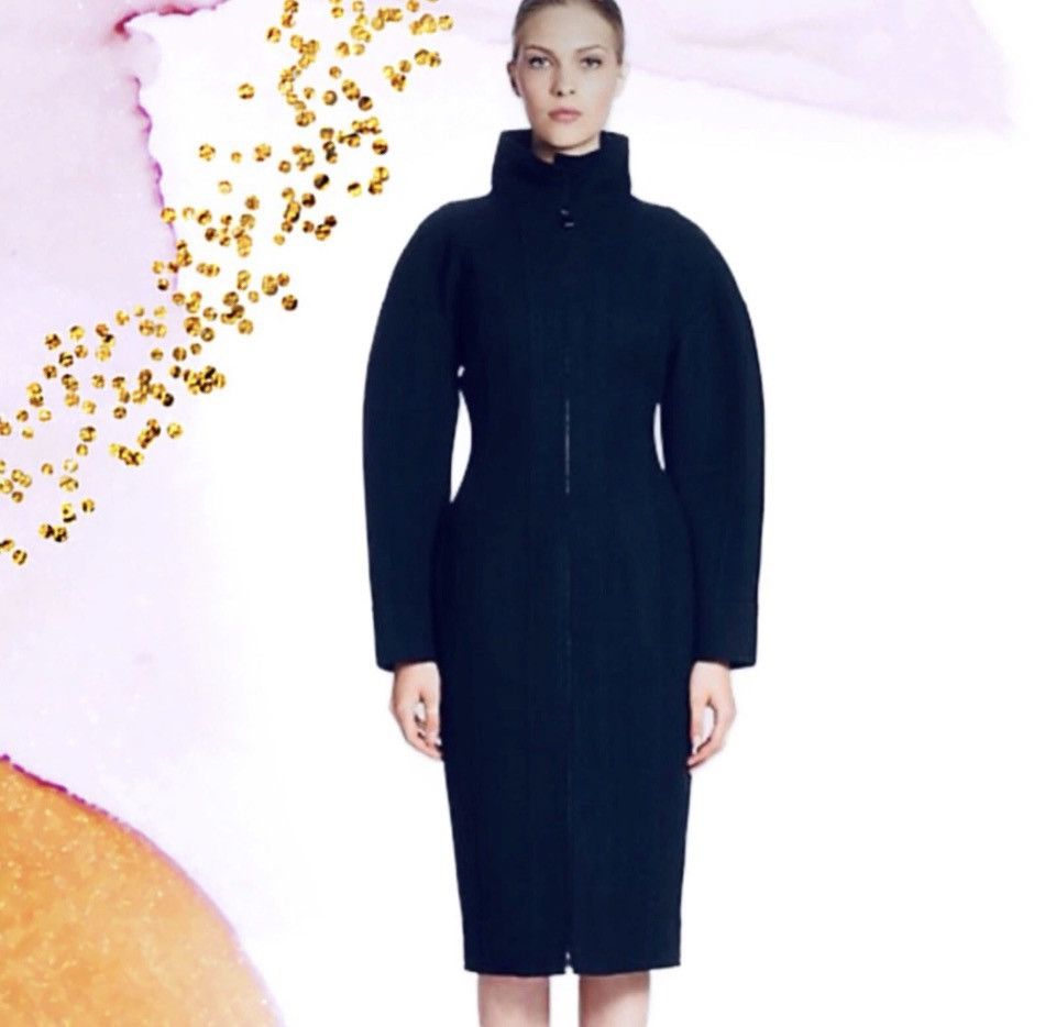 Authentic FENDI Navy Women's Wool Raw Edges Panel Coat Sz.38