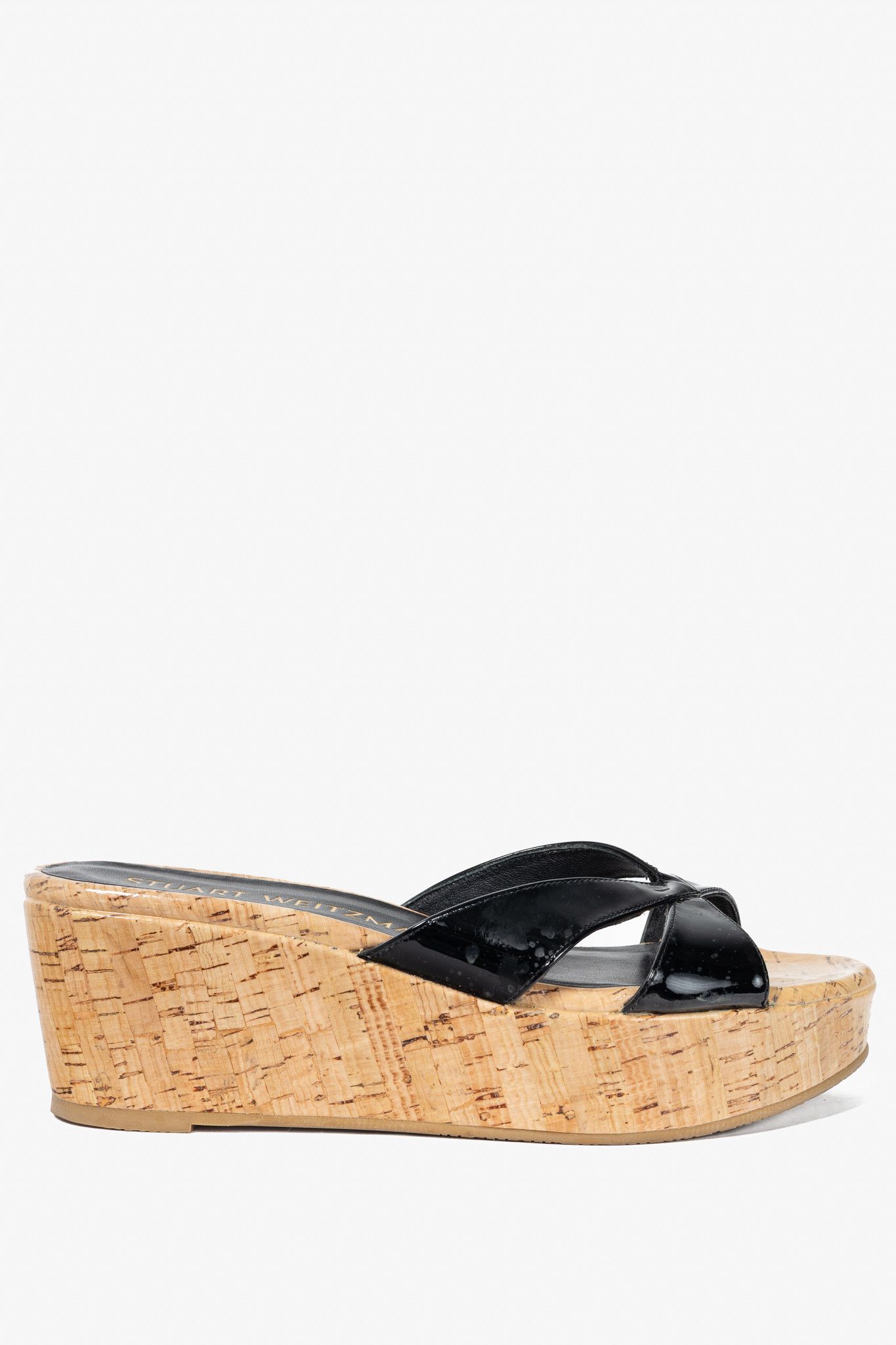 Stuart Weitzman Stuart Weitzman SS24 Carmen Patent Cork-Wedge Mule Sandals Size US 7.5 / IT 37.5 - 1 Thumbnail