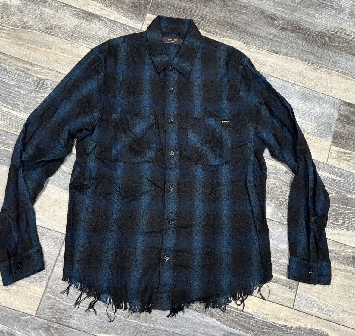 image of Amiri Blue Flannel - Small, Cut Hem - Men's Shirt