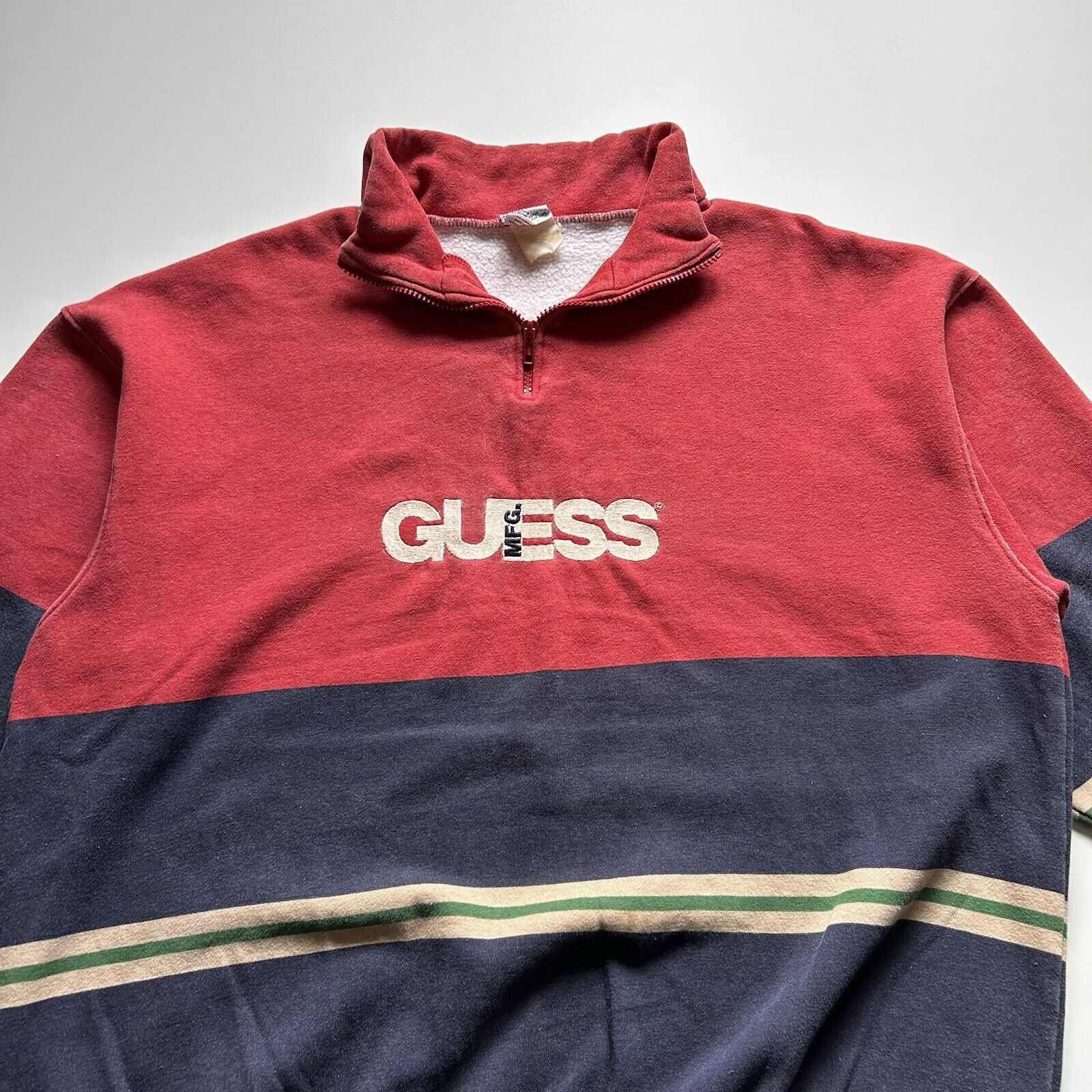 Vintage 90s Guess MFG 1/4 Zip Sweatshirt Large Multicolored