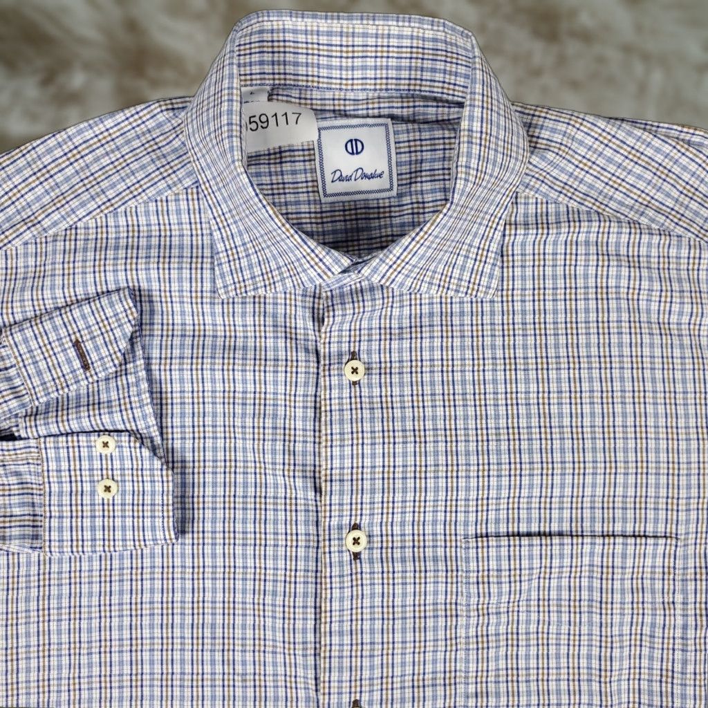 David Donahue David Donahue Shirt Mens Large Blue Plaid Button-Up Long Sleeve Casual Office Classic 90s? Size US L / EU 52-54 / 3 - 1 Thumbnail