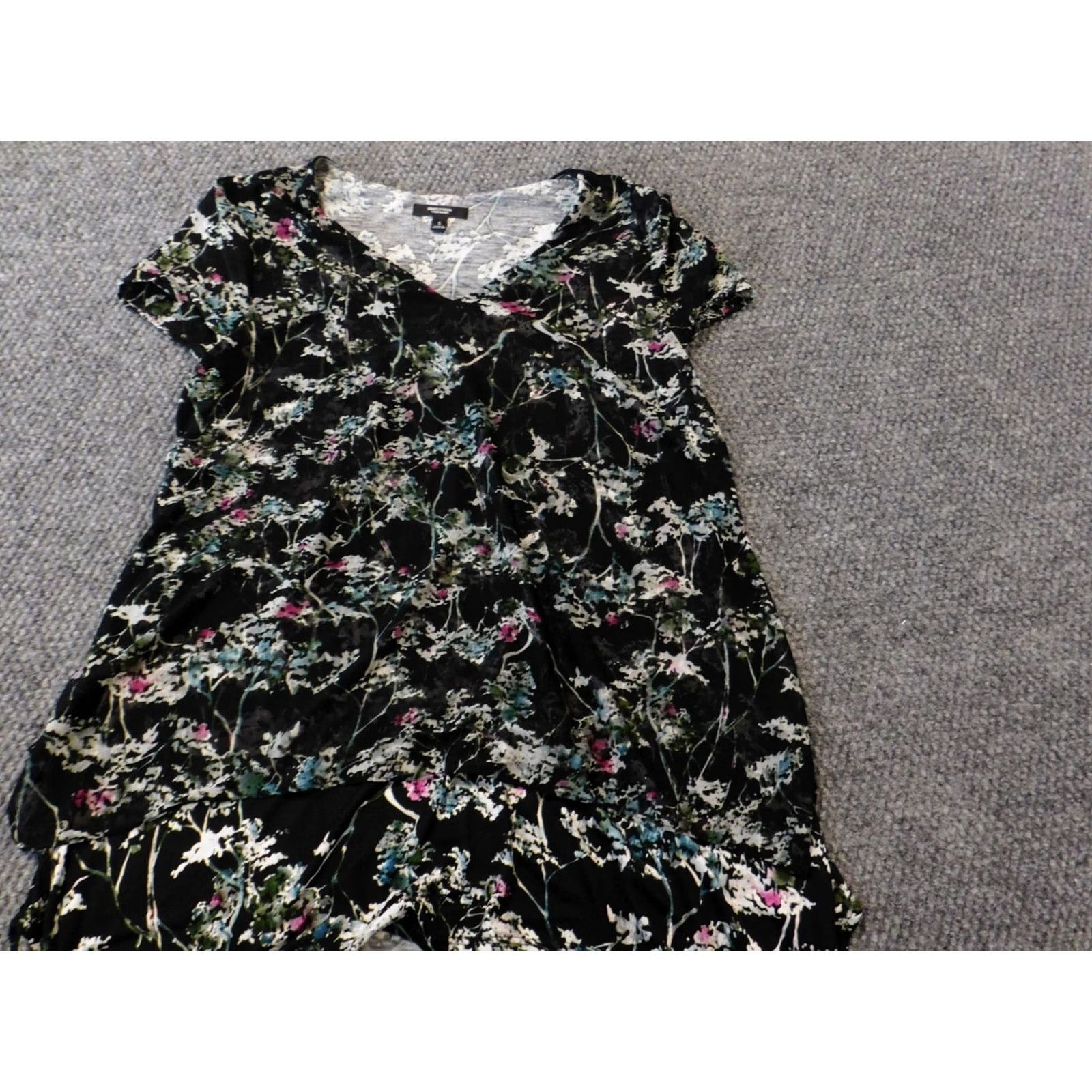 Vintage Simply Vera Vera Wang Blouse S Womens Black Floral Pullover Short Sleeve Collared Pullover Top Regular Stretch Button Casual Shirt Size S / US 4 / IT 40 - 3 Thumbnail