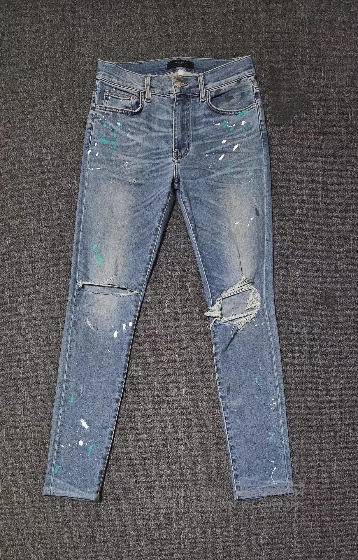Amiri Blue Distressed Paint Splatter Denim Jeans Size 34. Size US 34 / EU 50 - 1 Thumbnail