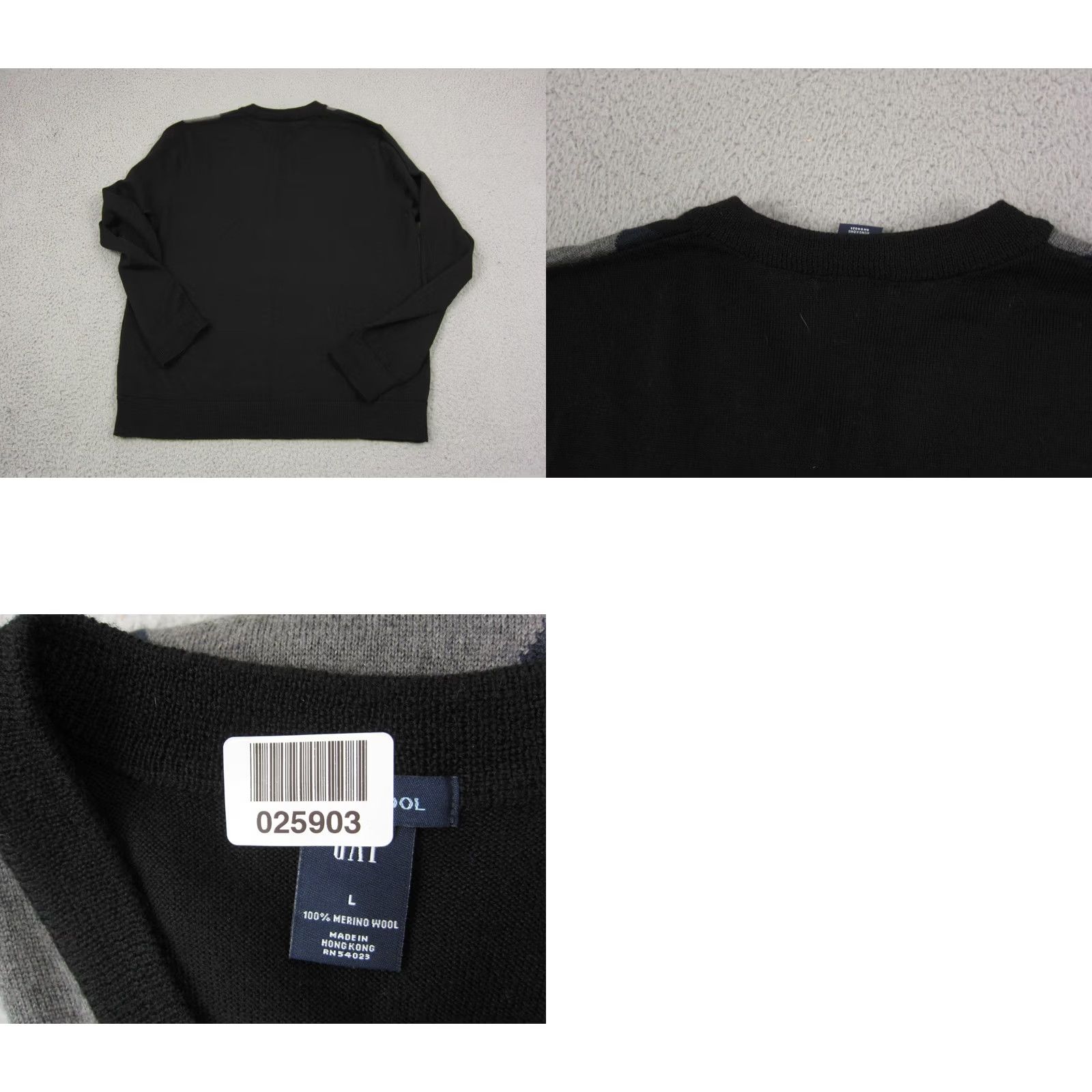 Gap VINTAGE GAP Sweater Mens L Black Argyle Merino Wool V-Neck Knit Pullover 90s 80s"} Size US L / EU 52-54 / 3 - 8 Thumbnail