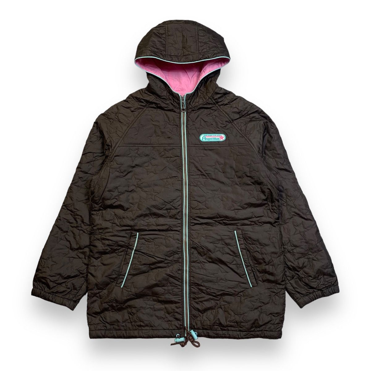 image of Y2K Vintage Angel Blue Star Pattern Quilted Light Jacket in Brown, Women's (Size Large)