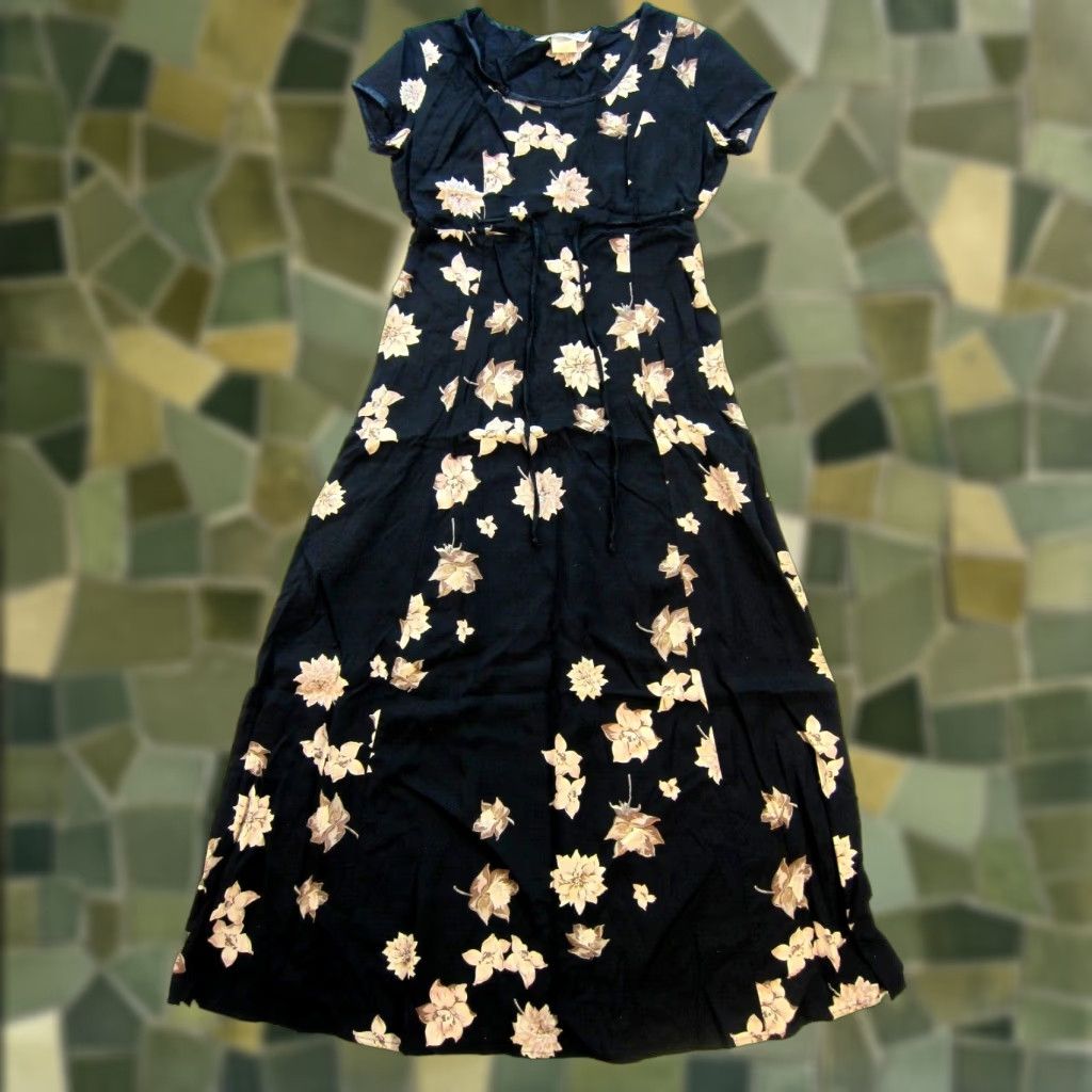 Vintage VINTAGE Jonathan Martin Dress Short Sleeve Maxi Floral Black XS Adult Womens Size 26" / US 2 / IT 38 - 1 Thumbnail