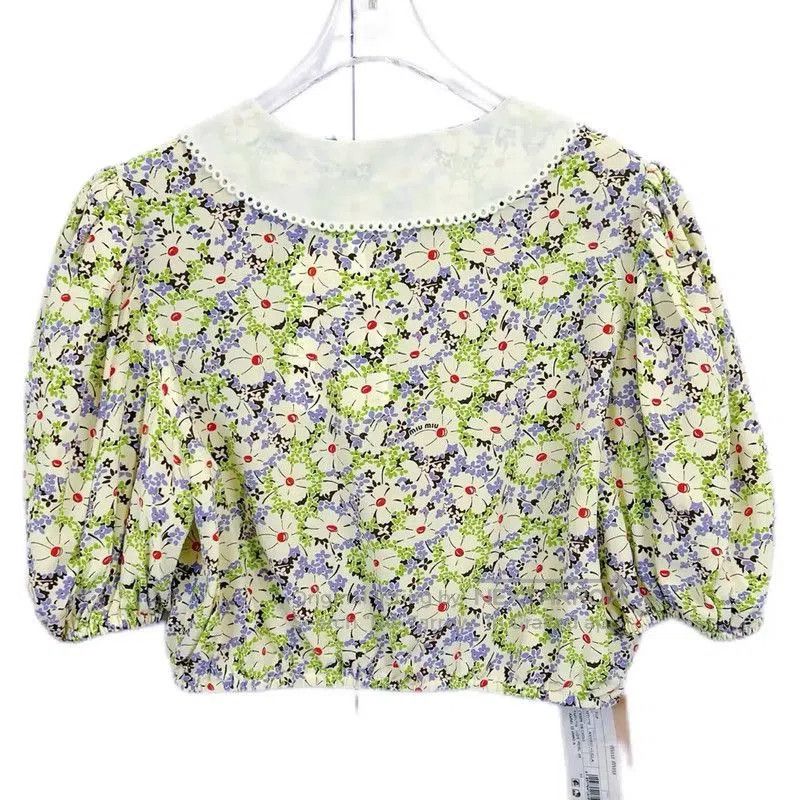 Miu Miu Miu Miu Green Cotton Short Sleeve T-Shirt . Size L / US 10 / IT 46 - 2 Thumbnail