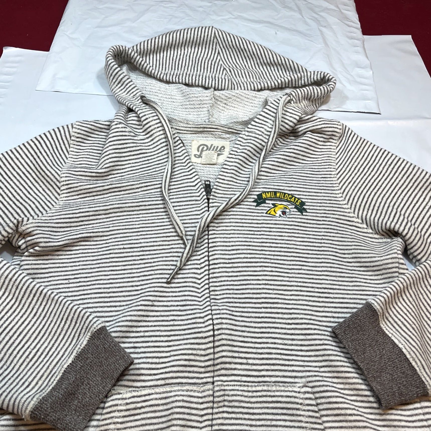 Vintage NMU WILDCATS GRAY striped Zip hoodie Jacket MED Northern Michigan MED sweatshirt Size M / US 6-8 / IT 42-44 - 4 Thumbnail