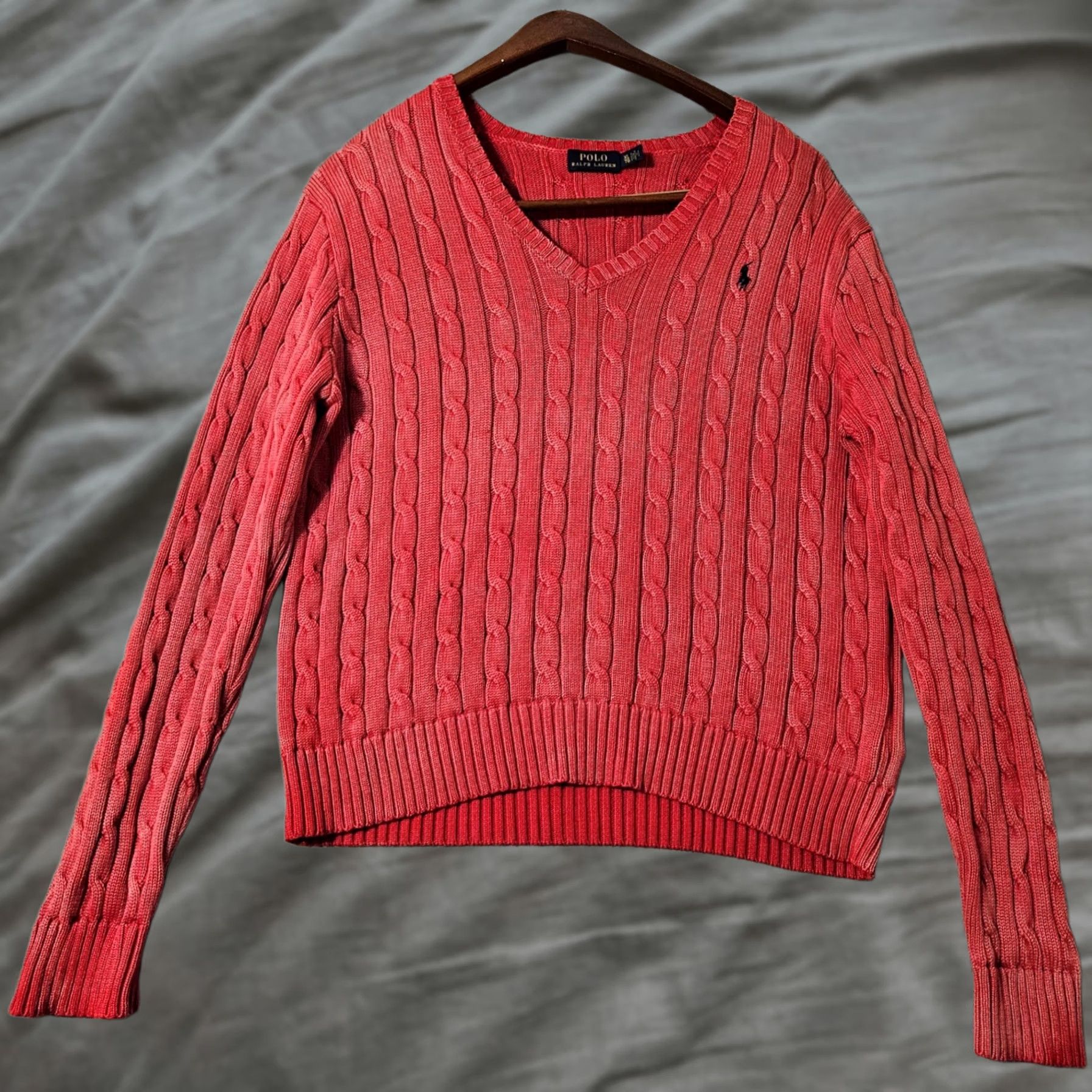Polo Ralph Lauren Polo Ralph Lauren Women's Cropped Red Cable Knit Crewneck Sweater XL Red Crewneck Pullover Size XL / US 12-14 / IT 48-50 - 1 Thumbnail