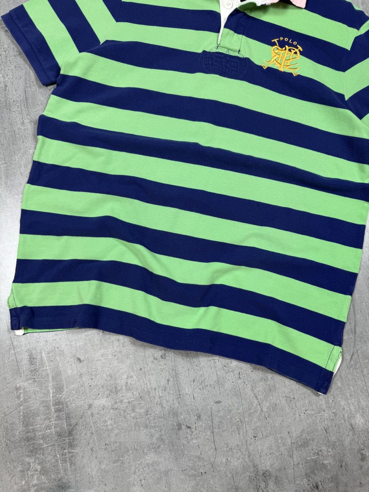 Polo Ralph Lauren × Ralph Lauren × Vintage Vintage Polo Ralph Lauren Striped Polo T-Shirt blue green Size US XL / EU 56 / 4 - 3 Thumbnail