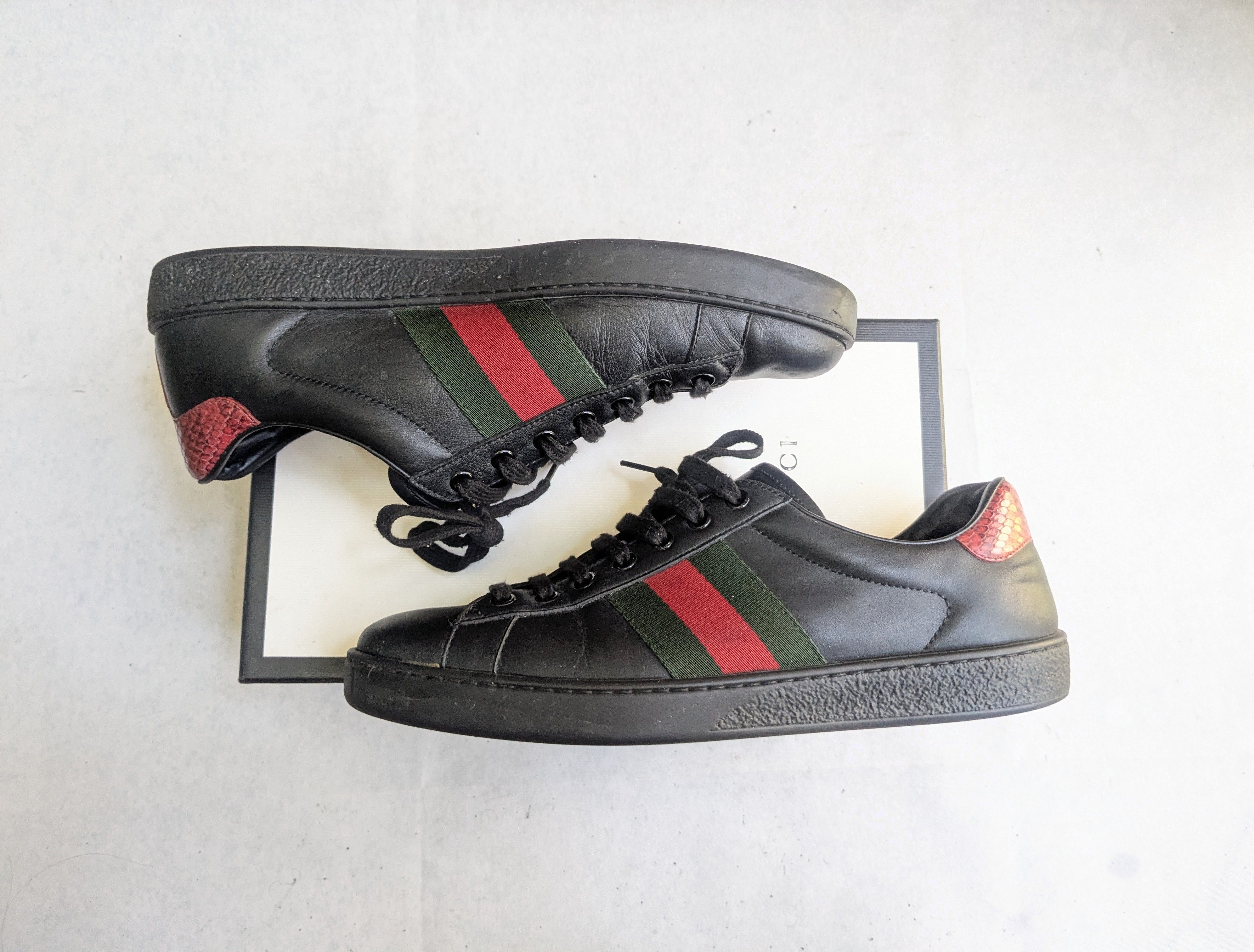 Gucci Gucci Ace Sneakers Black 9 Web Leather Low Tops Size US 9 / EU 42 - 4 Thumbnail