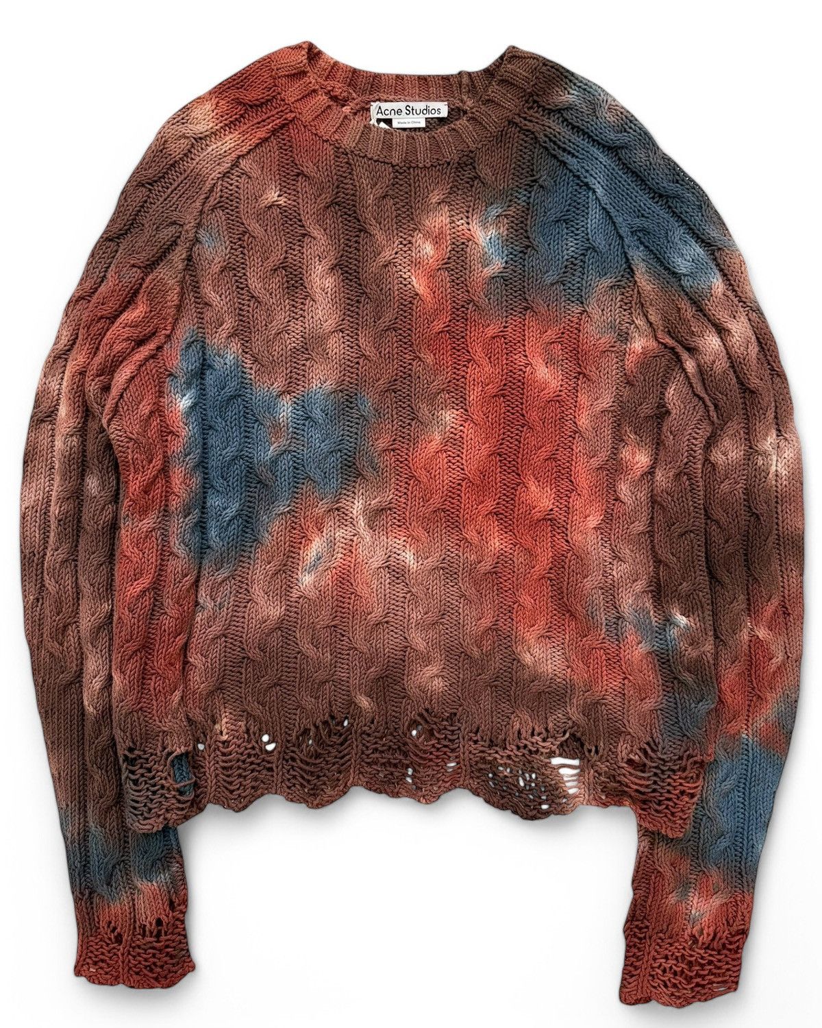 Tie Dye Cable Knit Distressed Sweater