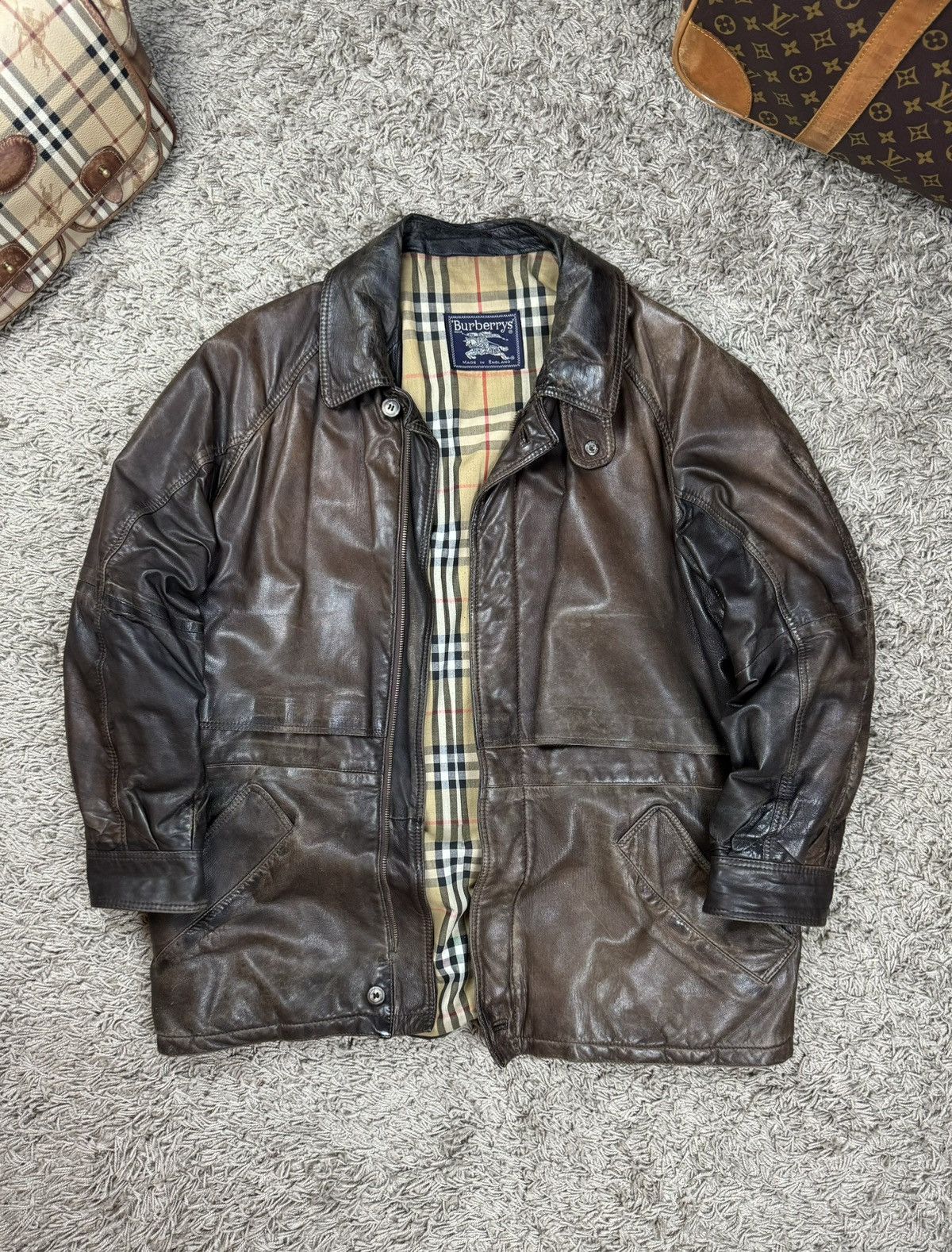 Burberry × Vintage Vintage leather jacket Burberry original luxury casual item Size US XL / EU 56 / 4 - 1 Thumbnail