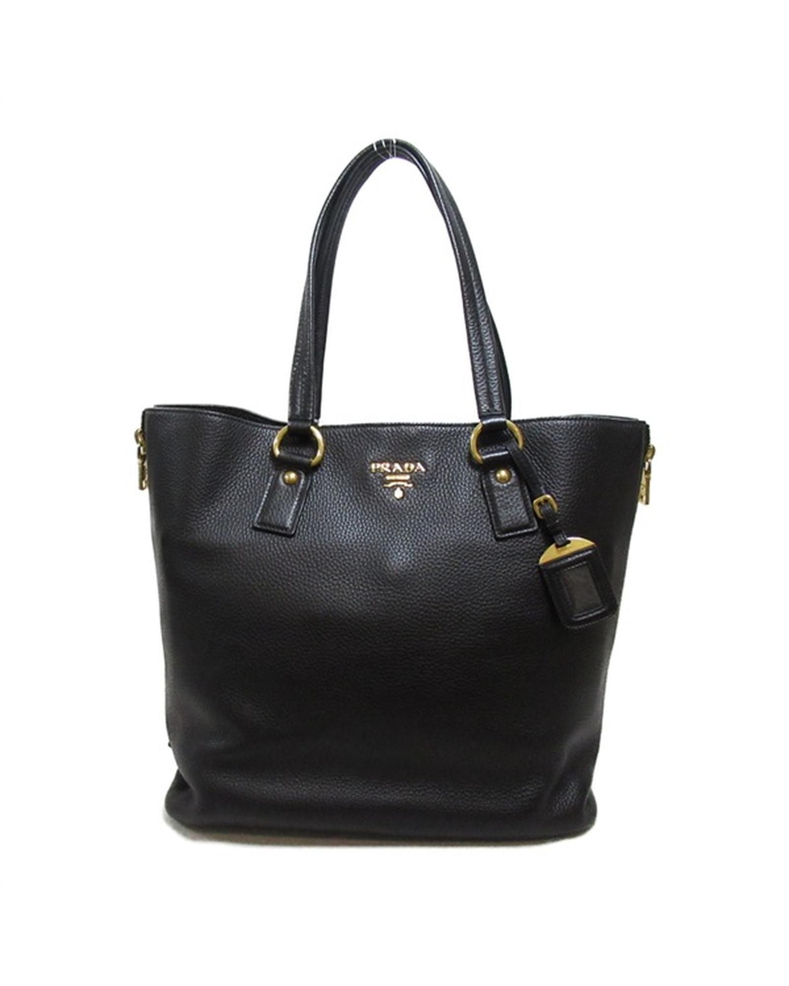image of Prada Black Side Zip Shopper Bag In Vitello Daino Leather - Excellent Condition, Women's