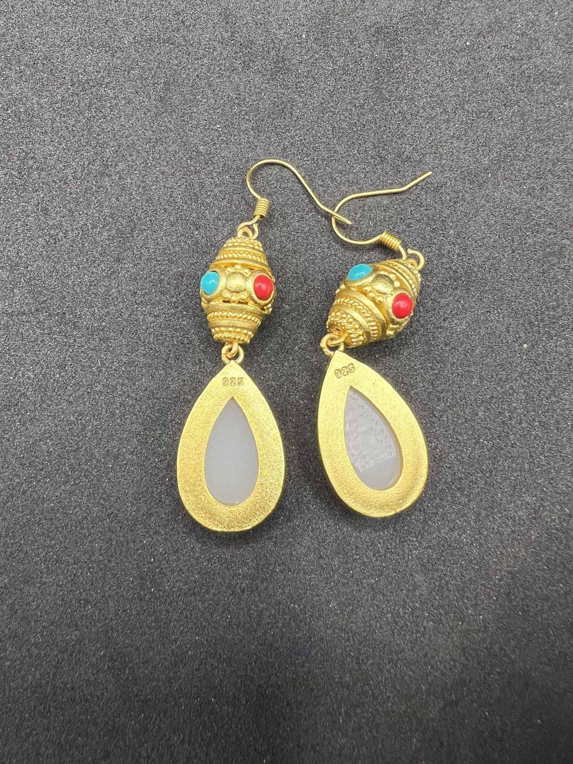 Jewelry White Jade Gold Dangle Earrings Size ONE SIZE - 4 Thumbnail