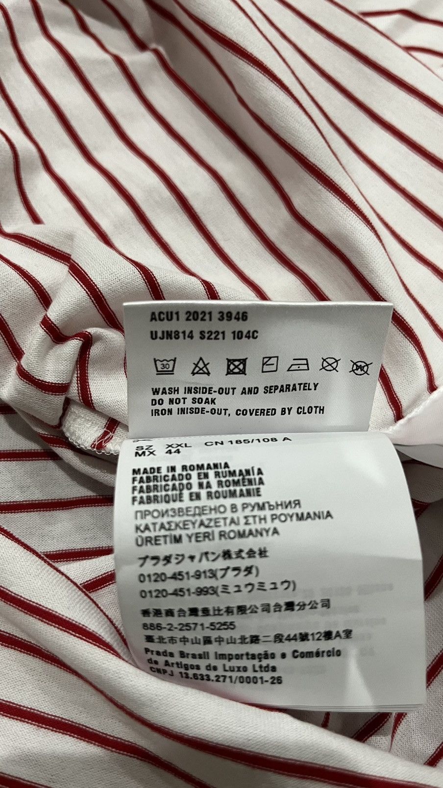 Prada Prada RedStriped cotton T-shirt / XXL Worn ONCE Size US XXL / EU 58 / 5 - 9 Thumbnail