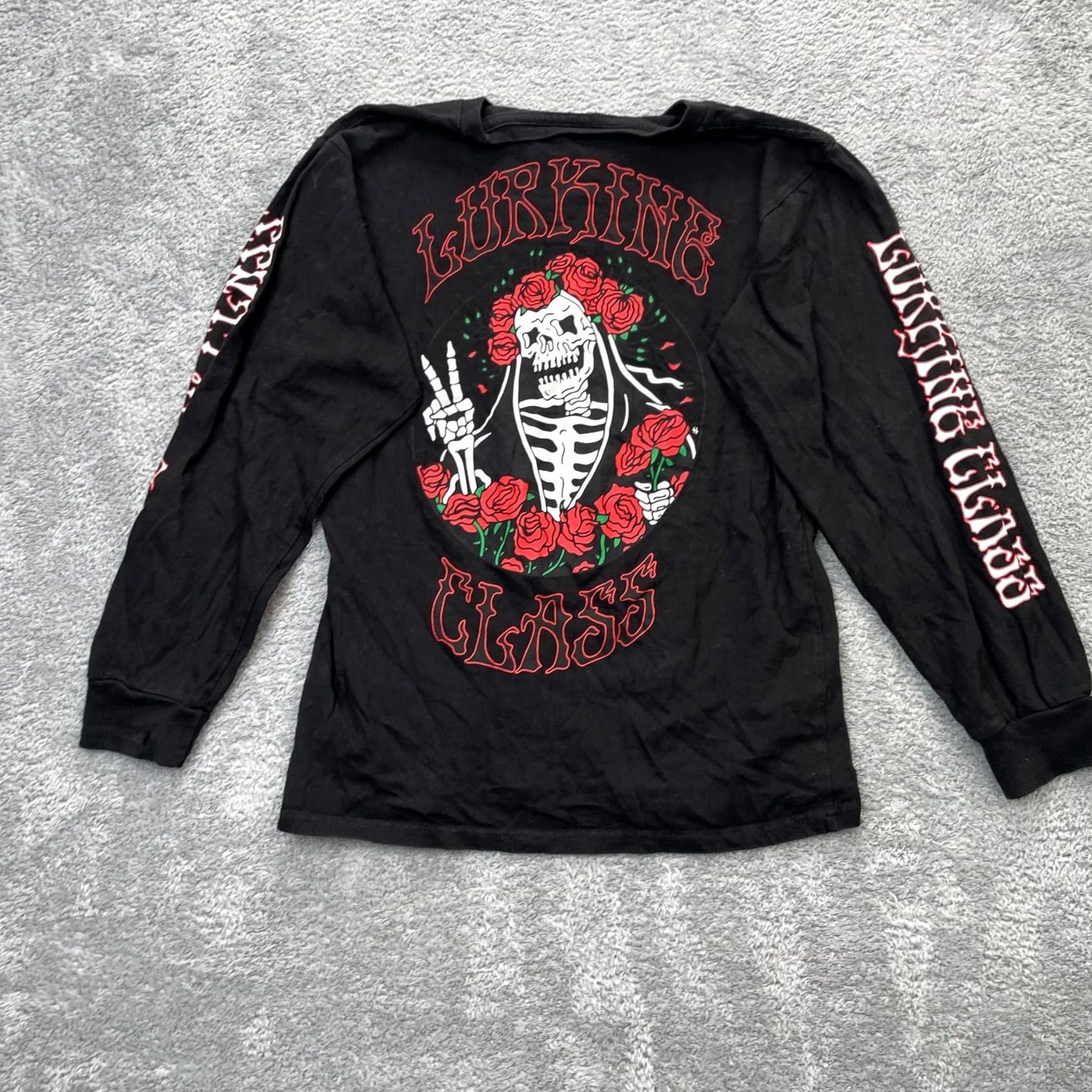 Vintage Lurking Class Shirt Men XS Black Floral Skull Rose Graphic Skate Street Size US XS / EU 42 / 0 - 2 Thumbnail
