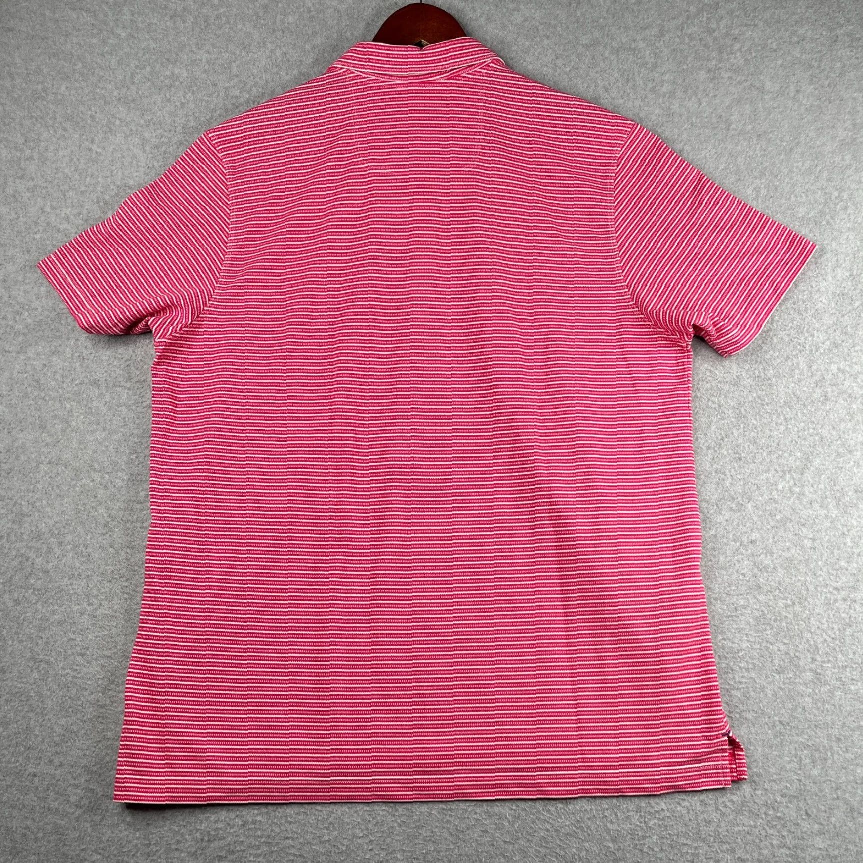 Tommy Bahama Tommy Bahama Island Zone Polo Shirt XL Pink White Striped Knit Mens Regular Fit Short Sleeve Collared Button Machine Washable Size US XL / EU 56 / 4 - 6 Thumbnail