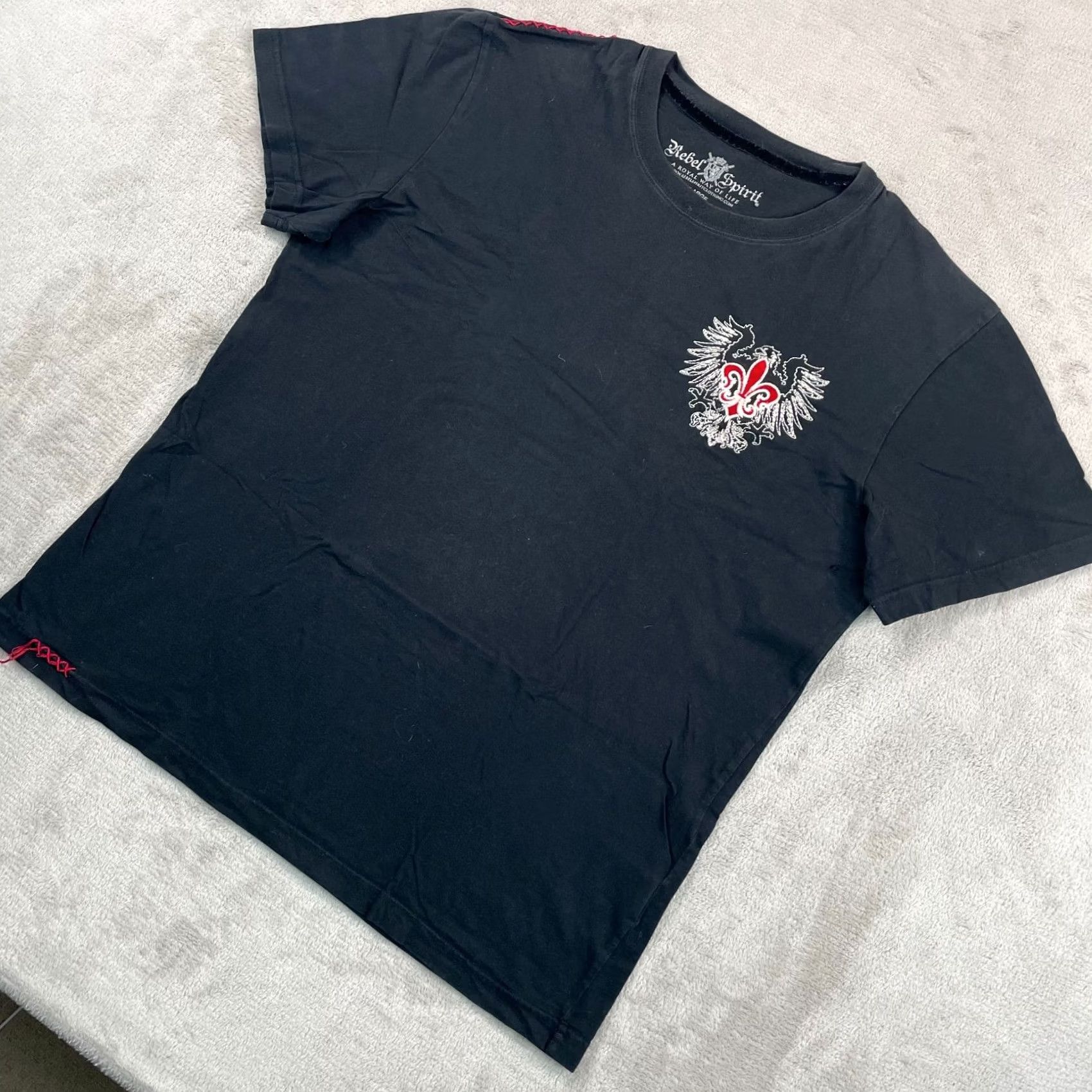 ESPIRIT VINTAGE Rebel Spirit T-Shirt Men XL Black Fleur De Lis Embroidered Applique Short Sleeve Crew Neck Graphic Print Size US XL / EU 56 / 4 - 7 Thumbnail