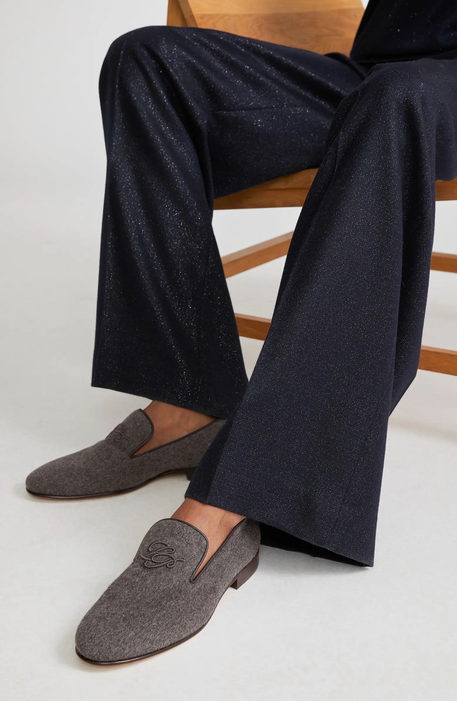 Loro Piana LORO PIANA Anagram gray cashmere smoking slippers 38 q Size US 8 / IT 38 - 2 Thumbnail