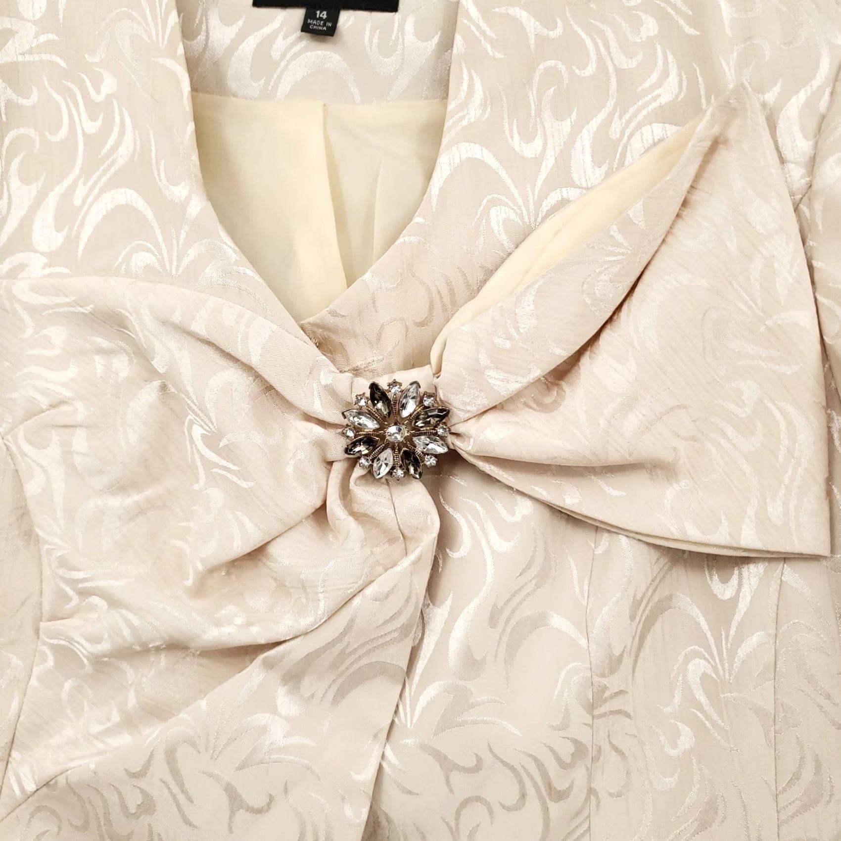 Vintage Terramina Jacket Women White Size 14 Long Sleeves Polyester Collarless Printed Brooch Size XL / US 12-14 / IT 48-50 - 5 Thumbnail