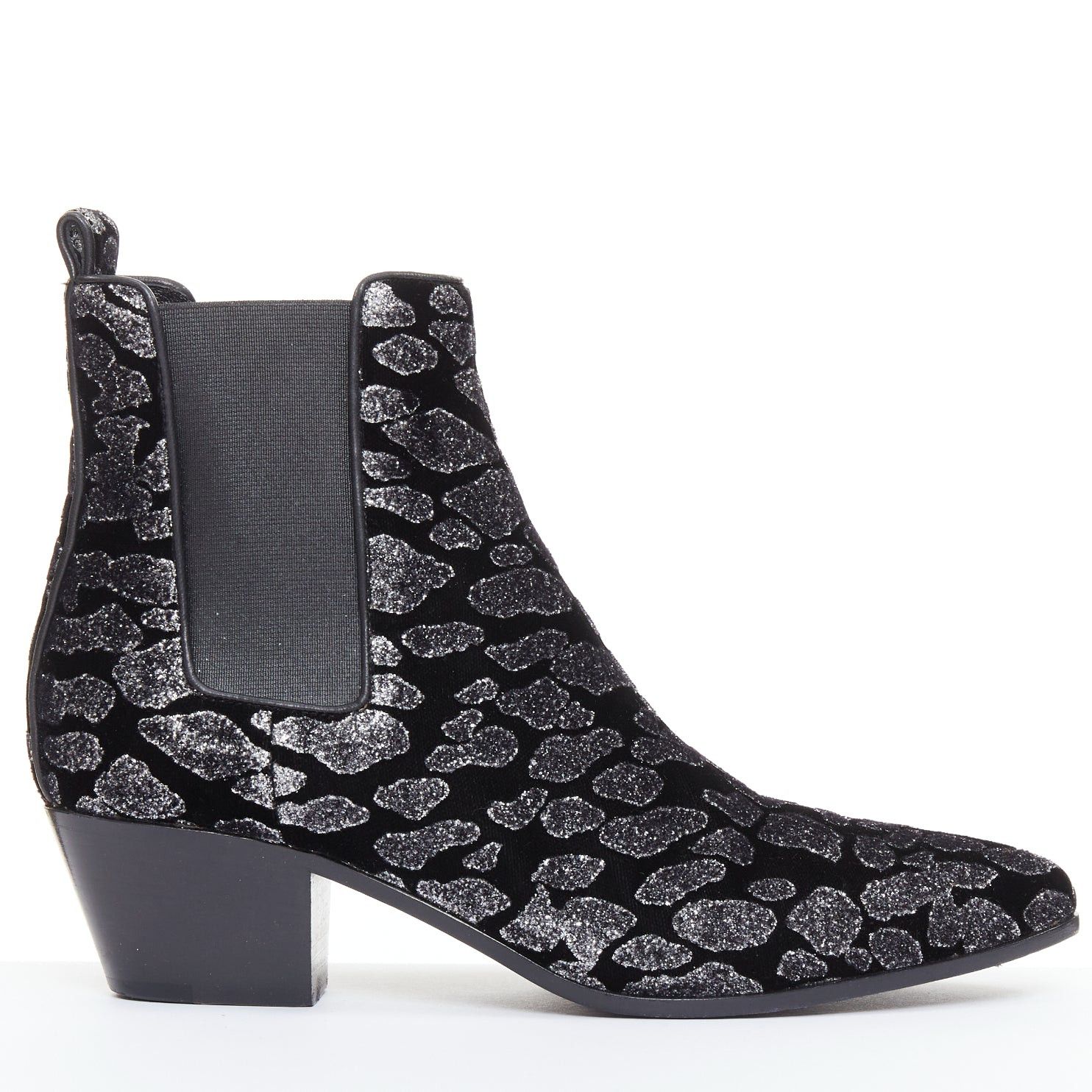 Saint Laurent Paris SAINT LAURENT Rock Leopard black grey glitter leopard print velvet chelsea boots EU36 Size US 6 / IT 36 - 1 Thumbnail
