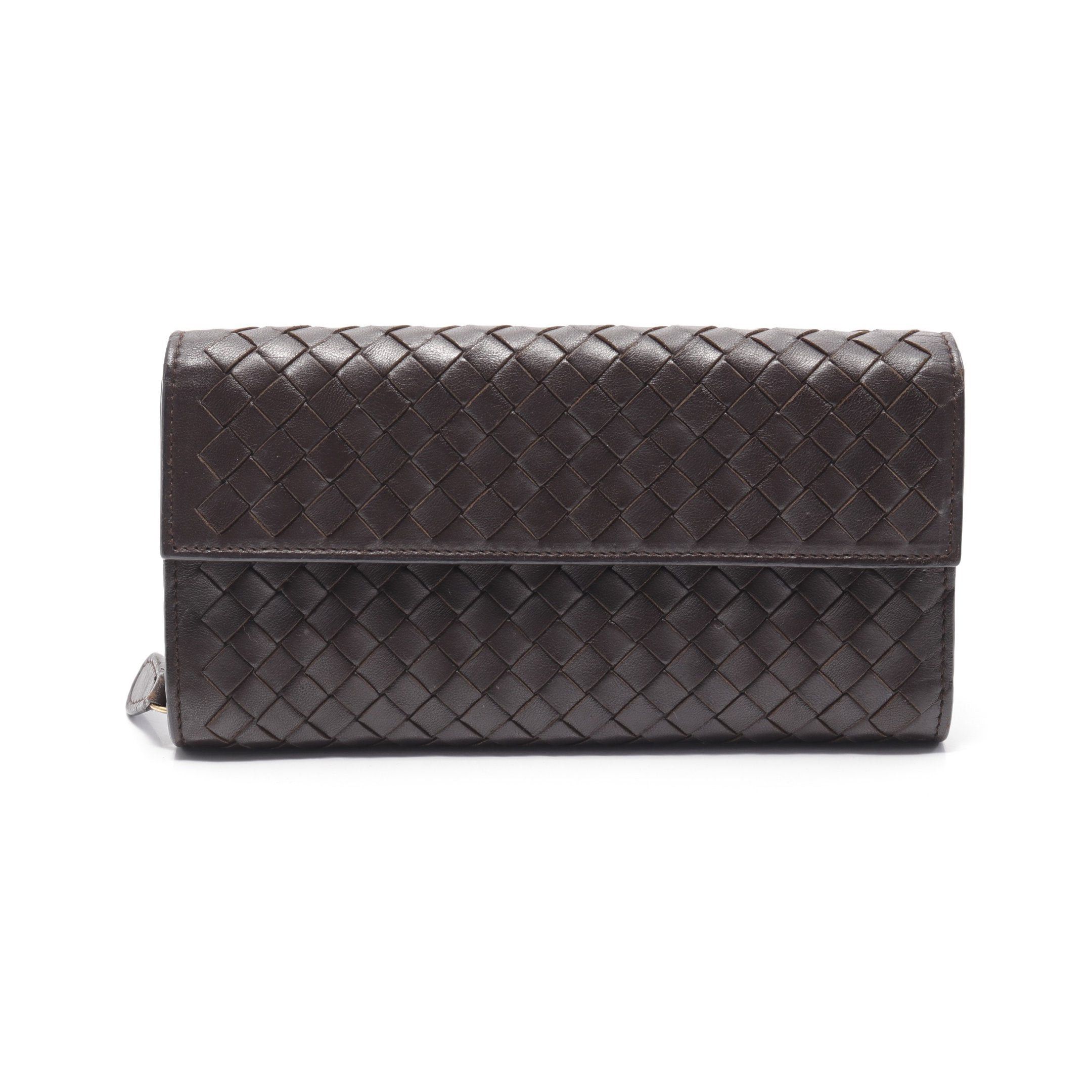 Bottega Veneta Intrecciato Bi-Fold Long Wallet Leather Dark Brown