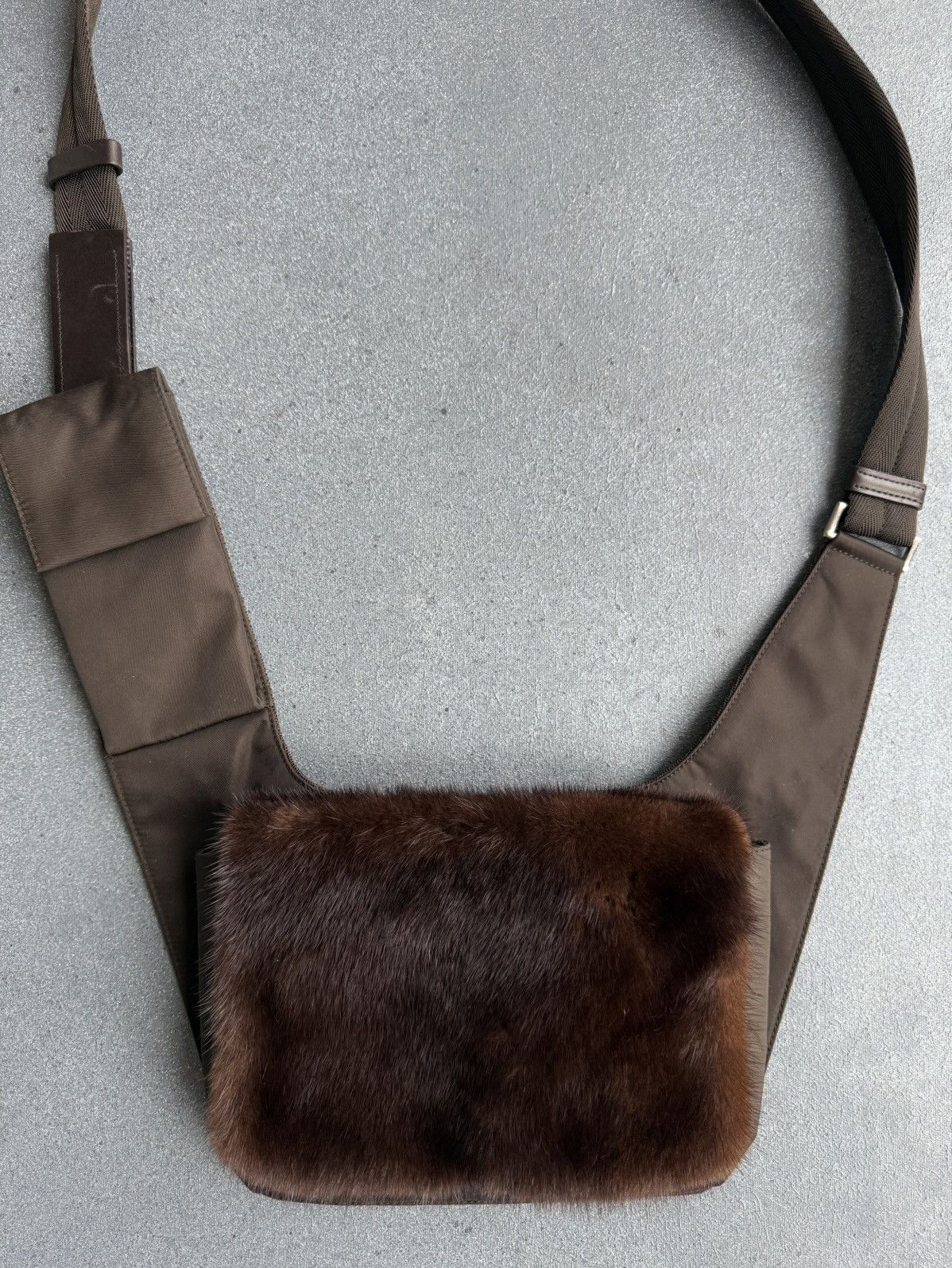 Prada F/W 1999 Prada Mink Fur Brown Logo Cross Body Nylon Bag Size ONE SIZE - 2 Thumbnail
