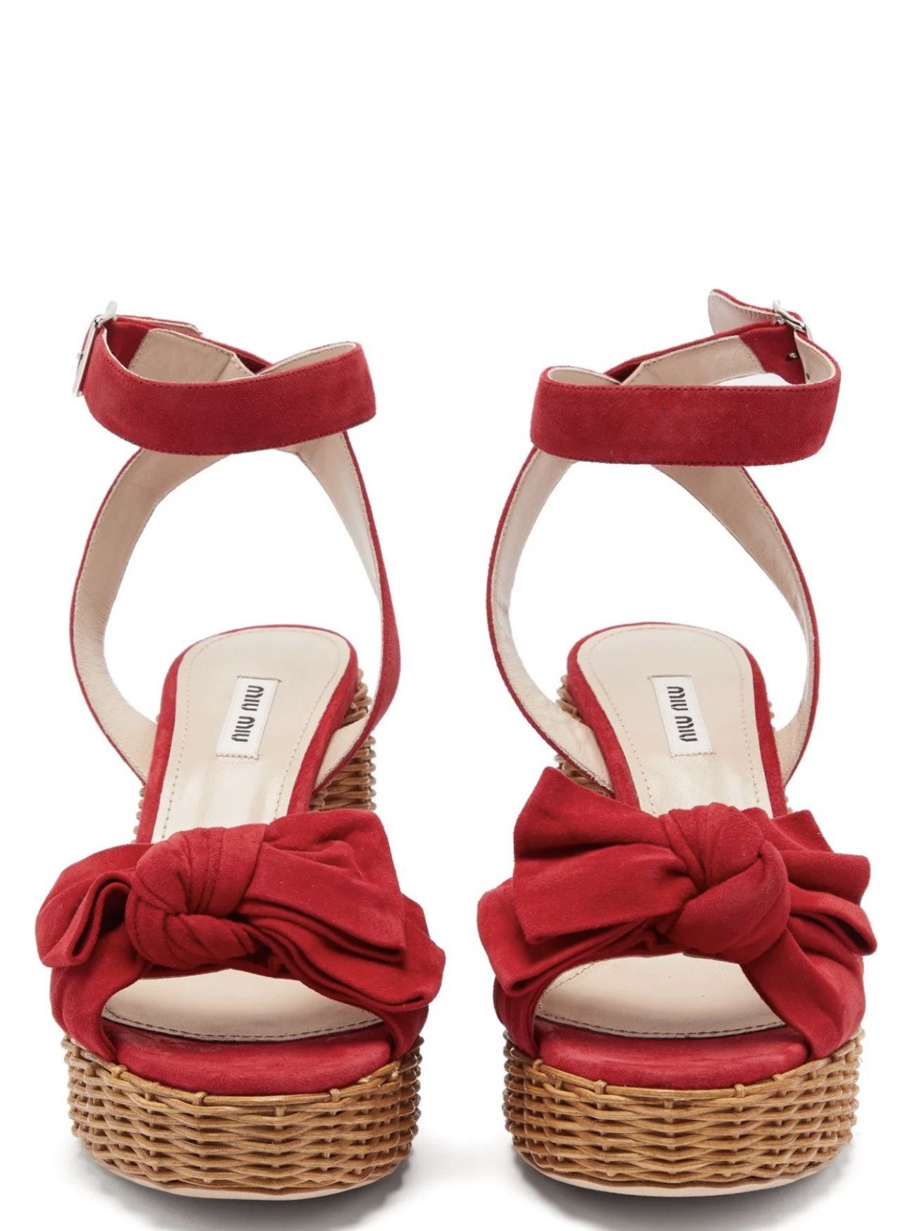 Miu Miu 🔥 Miu Miu suede bow platform sandals shoes Size US 7 / IT 37 - 11 Thumbnail