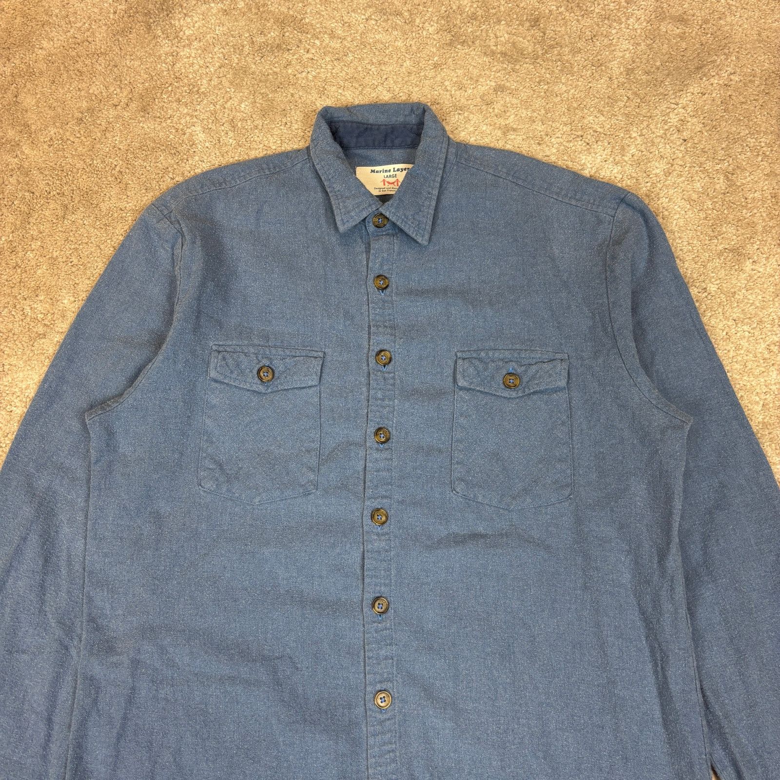 Marine Layer Marine Layer Soft Cotton Two Pocket Button Up Shirt Men's L Size US L / EU 52-54 / 3 - 2 Thumbnail