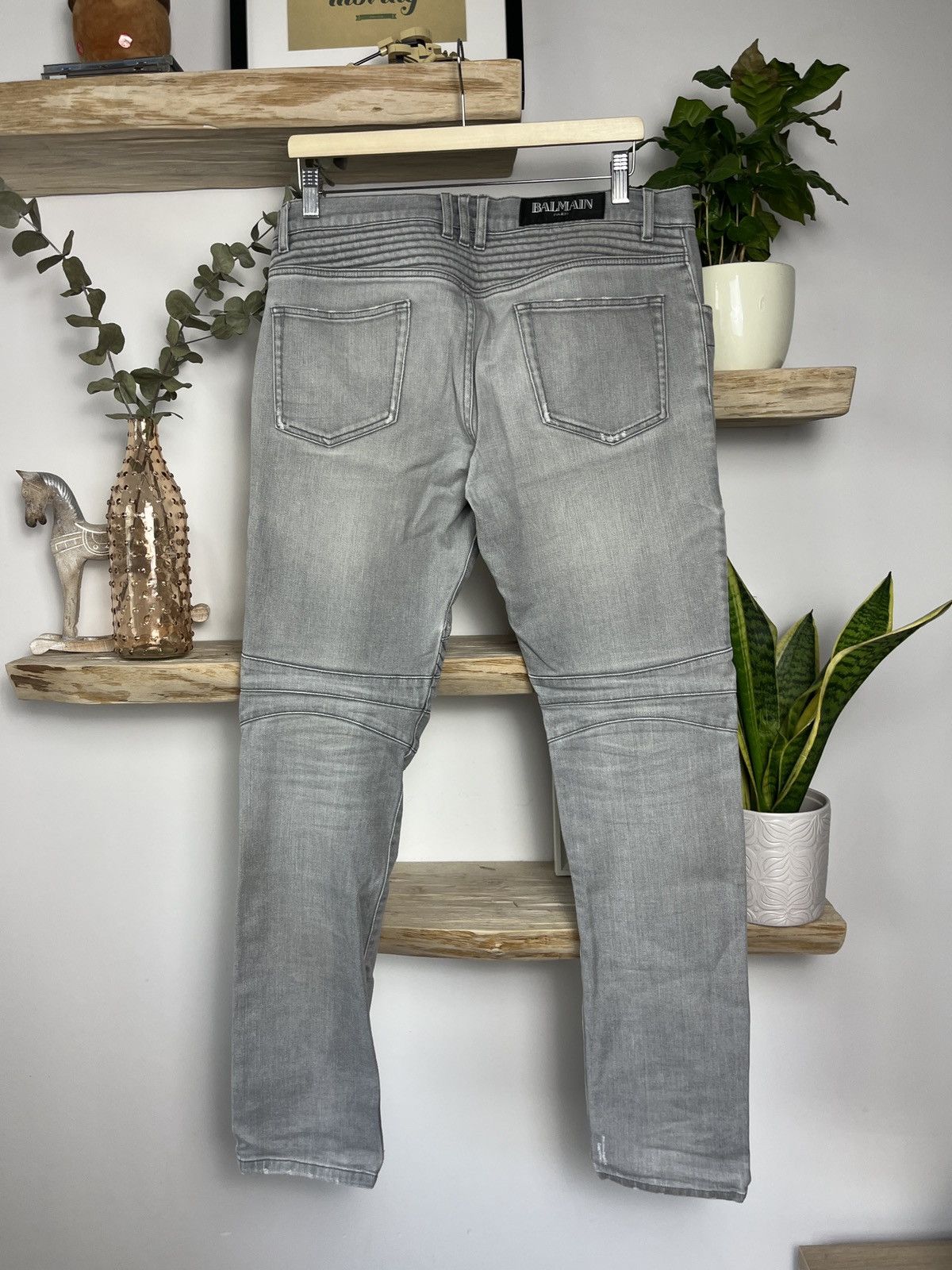 Balmain Balmain Grey Distressed Biker Denim Jeans Size US 32 / EU 48 - 3 Thumbnail