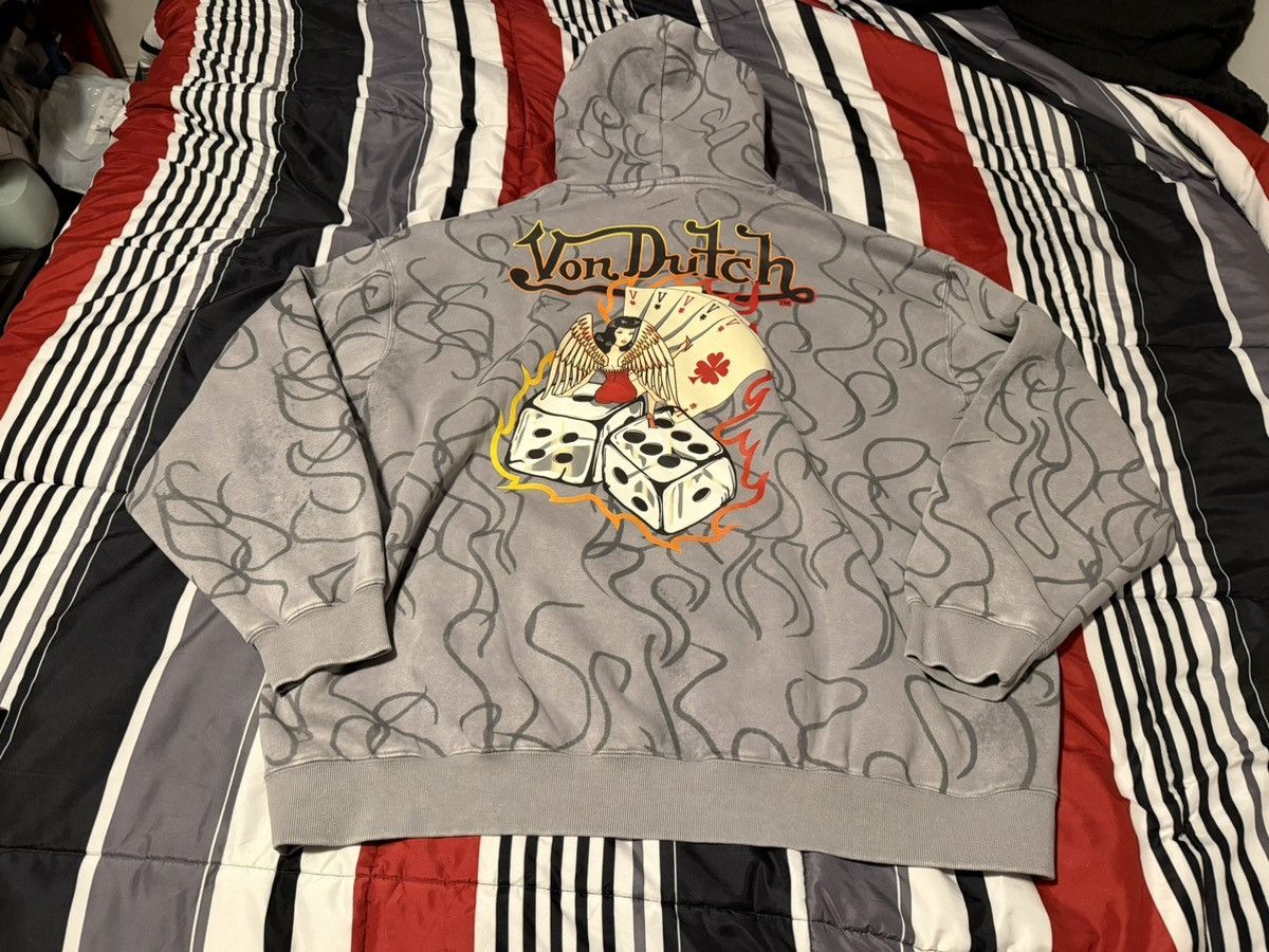 Von Dutch Von Dutch Gray Hoodie Flame 8-Ball and Dice Graphics 2XL Size US XXL / EU 58 / 5 - 6 Thumbnail