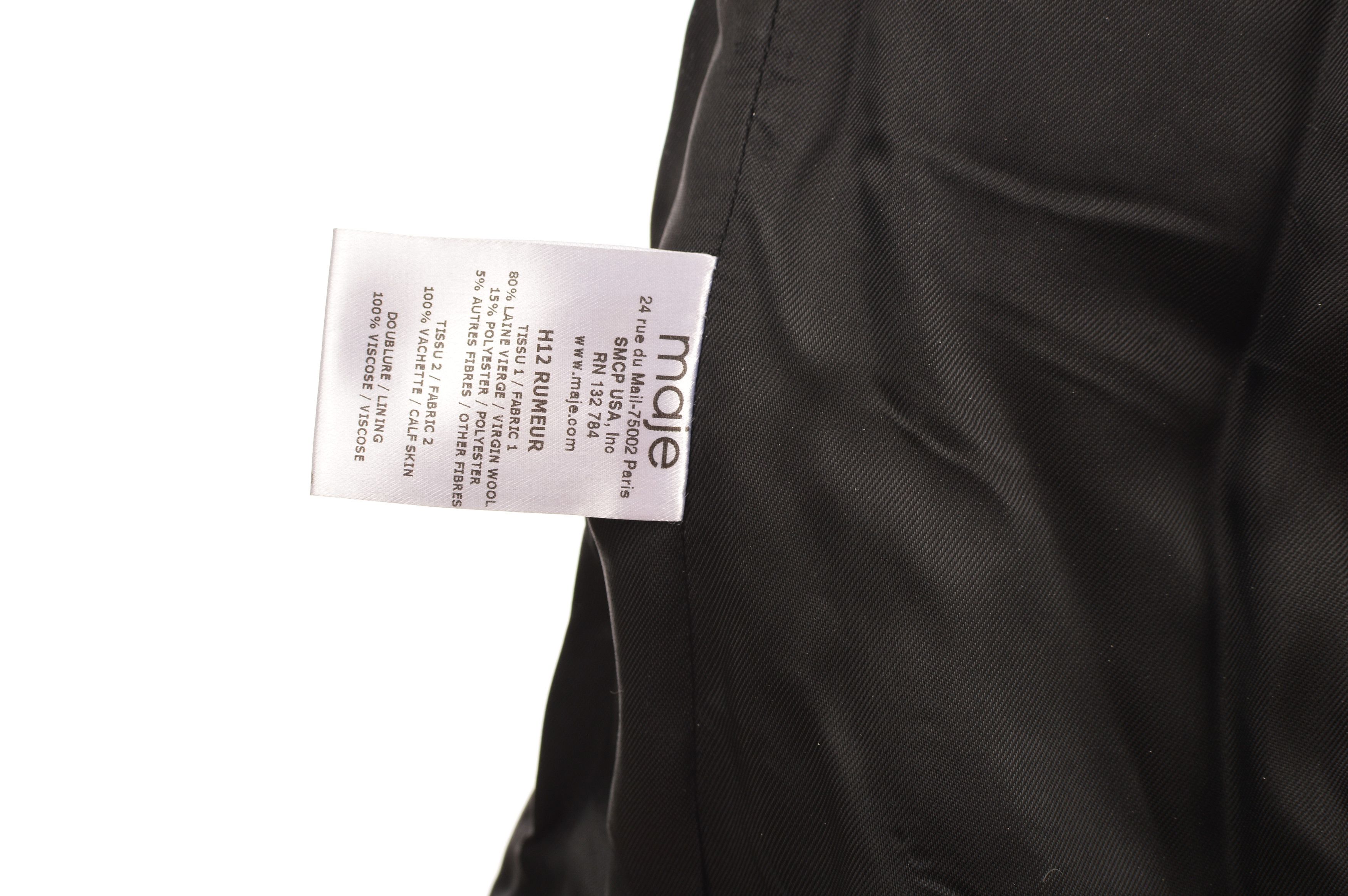 Maje Maje H12 Rumeur Wool Leather Moto Biker Jacket Size XS / US 0-2 / IT 36-38 - 6 Thumbnail