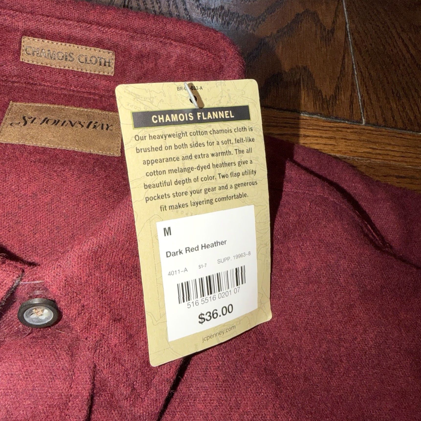 Vintage St. John's Bay Chamois Cloth Shirt Mens Medium Button-Up Dark Red Heather NWT Size US M / EU 48-50 / 2 - 4 Thumbnail