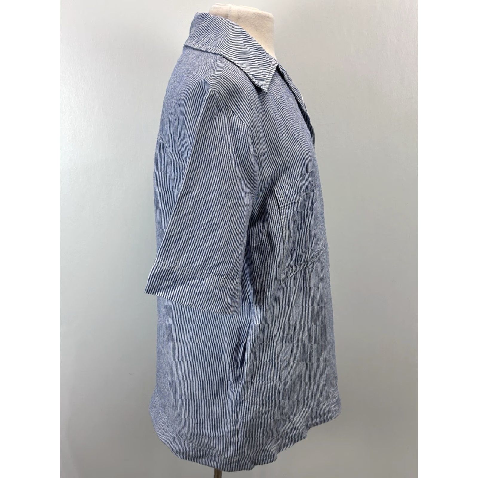 Vintage VINTAGE The Pants Store Linen Tunic Shirt Women’s S Blue White Striped Pockets Collared Long Sleeve 100% Linen Casual Spring Summer Fall Womens Size S / US 4 / IT 40 - 4 Thumbnail