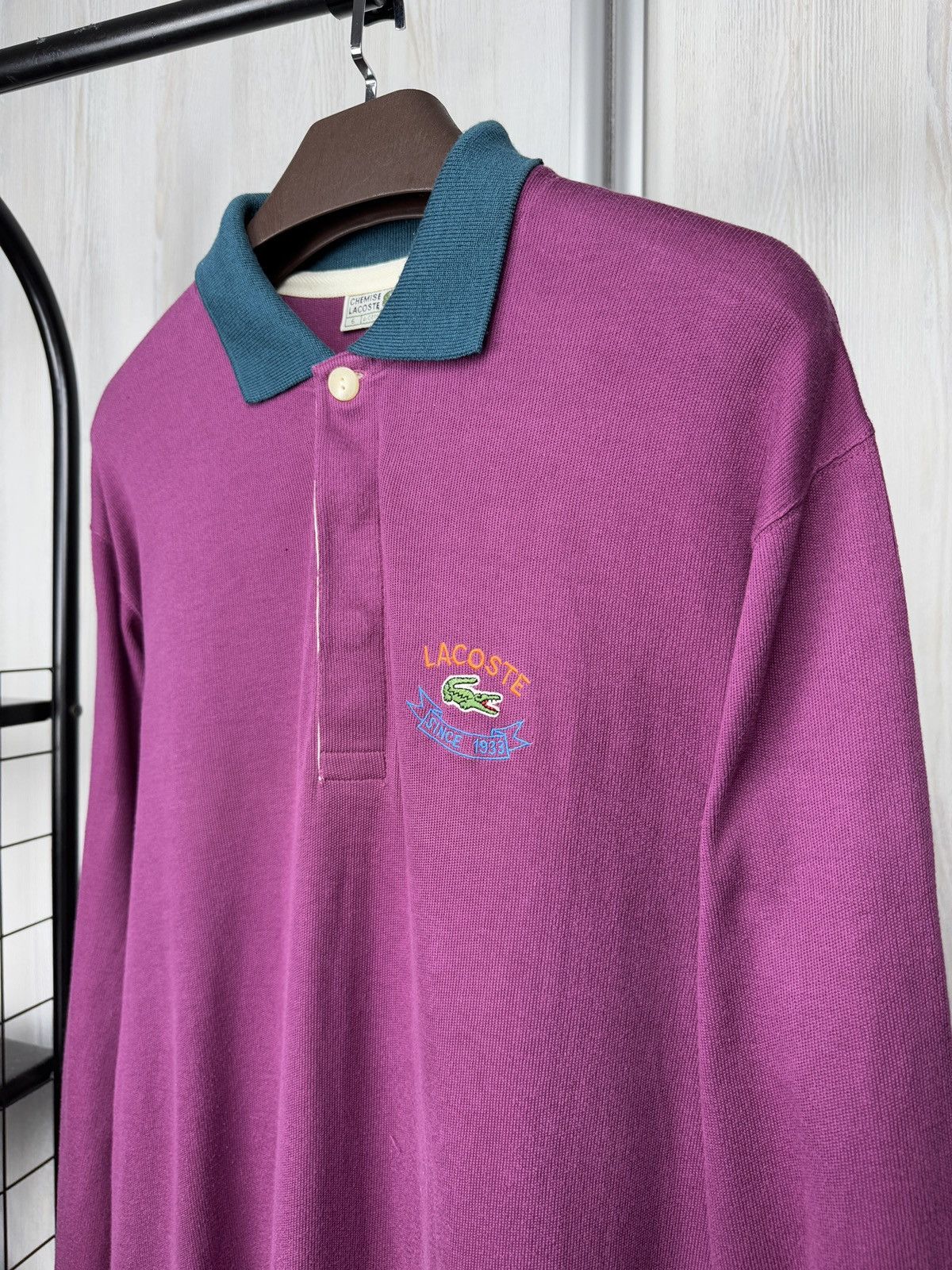 Lacoste Chemise Lacoste 1933 vintage 90s purple green rugby polo Size US XL / EU 56 / 4 - 4 Thumbnail