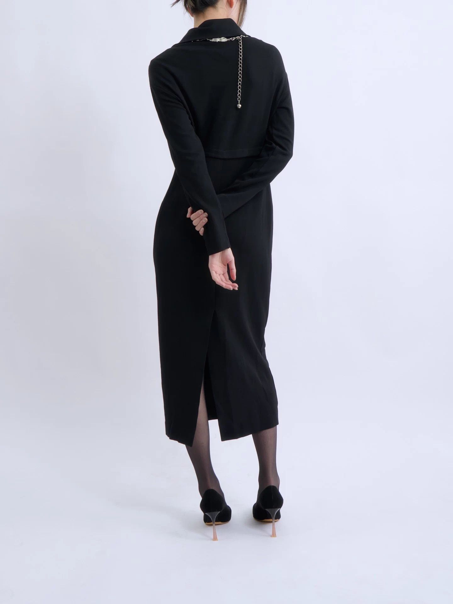 Romeo Gigli ROMEO GIGLI 90s Black Draped Neck Midi Dress 9AT Size M / US 6-8 / IT 42-44 - 4 Thumbnail
